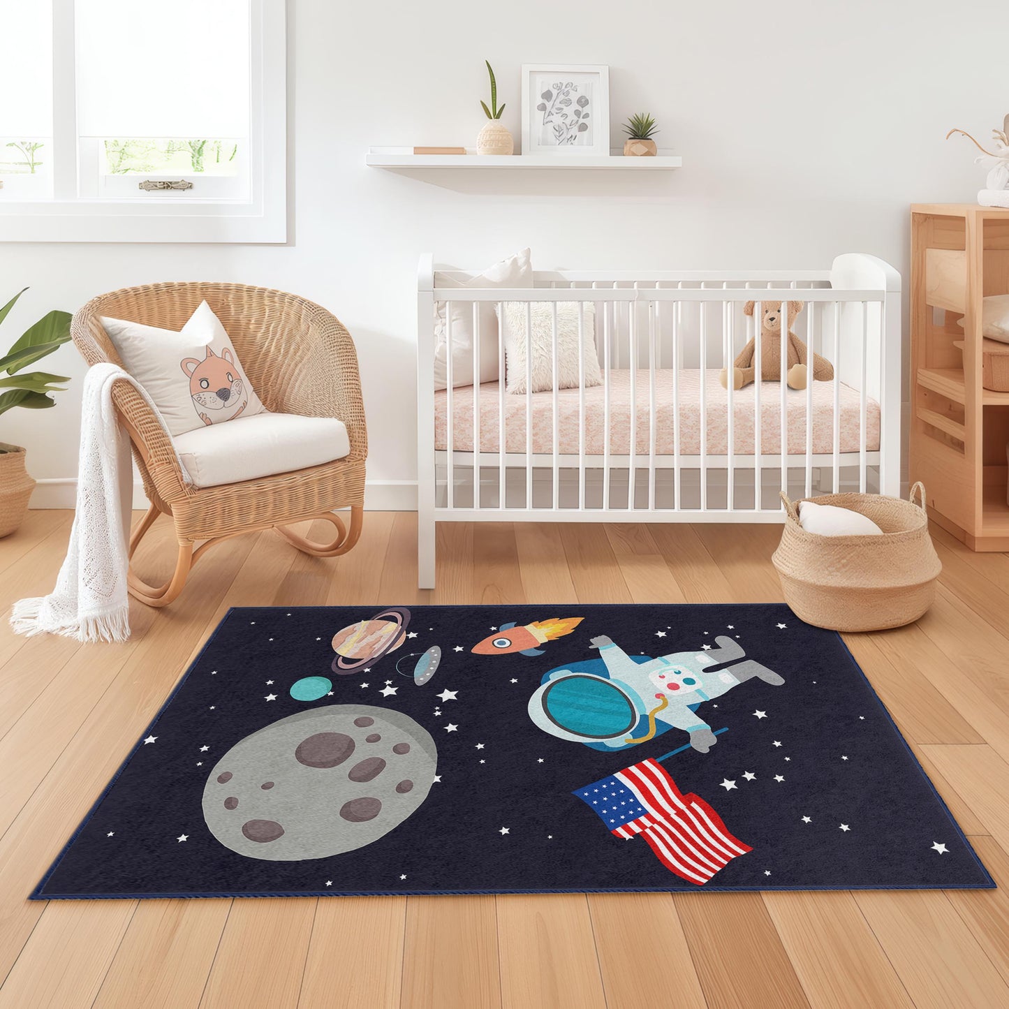 Astronaut Space Adventure Kids Rug, Outer Space Theme Rectangle Rug, Kids Room Carpet, Playroom Decor, Galaxy Rug for Children