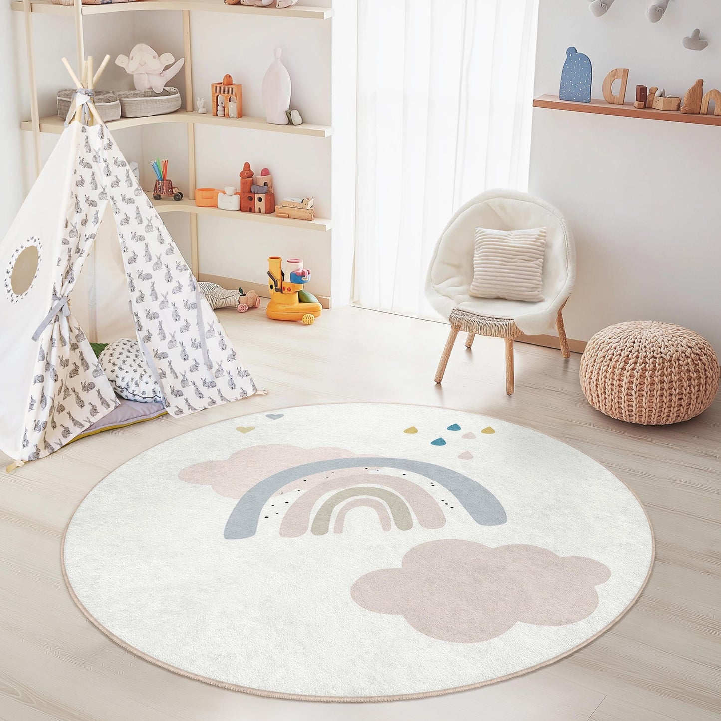 Rainbow Cloud Kids Rug: Soft Play Mat, Nursery Decor