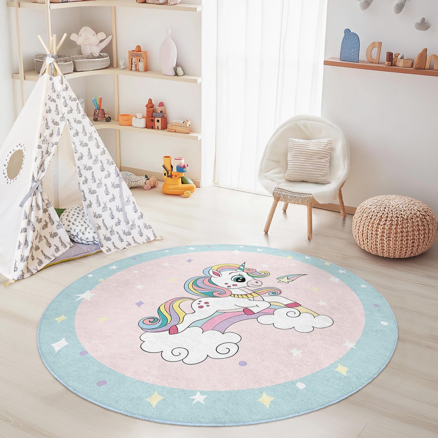 Magical Unicorn Kids Rug: Soft Play Mat, Nursery Decor