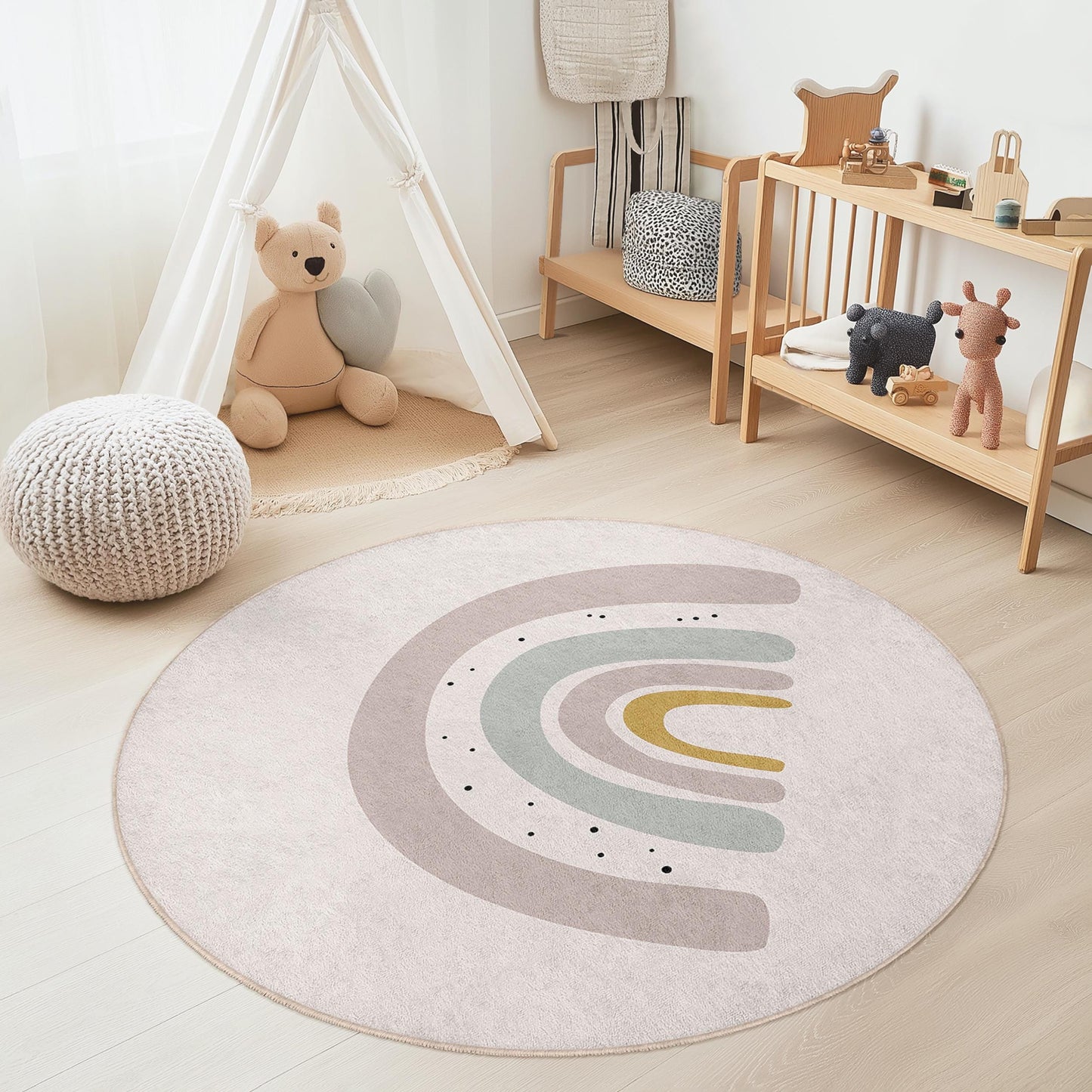 Rainbow Arch Kids Rug: Soft Playroom Carpet