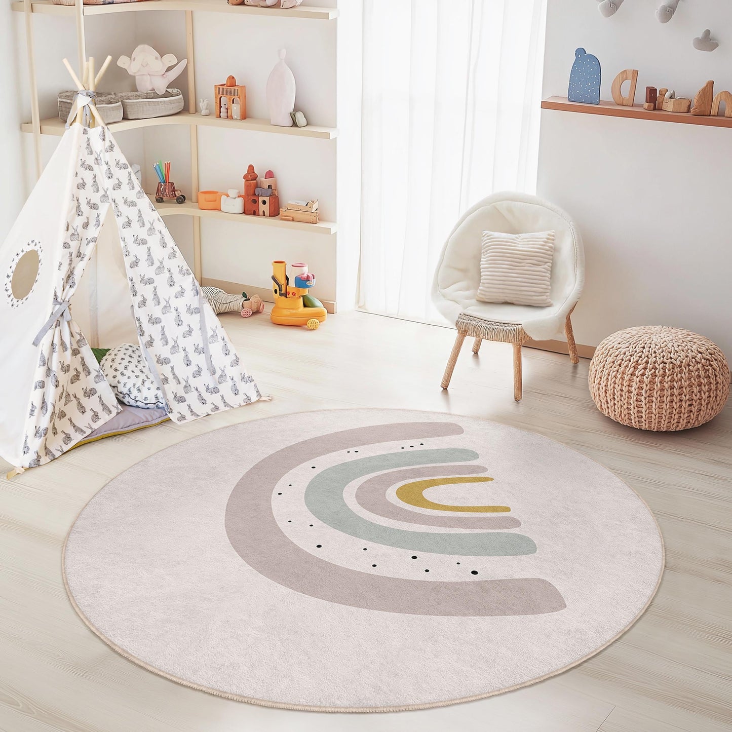 Rainbow Arch Kids Rug: Soft Playroom Carpet