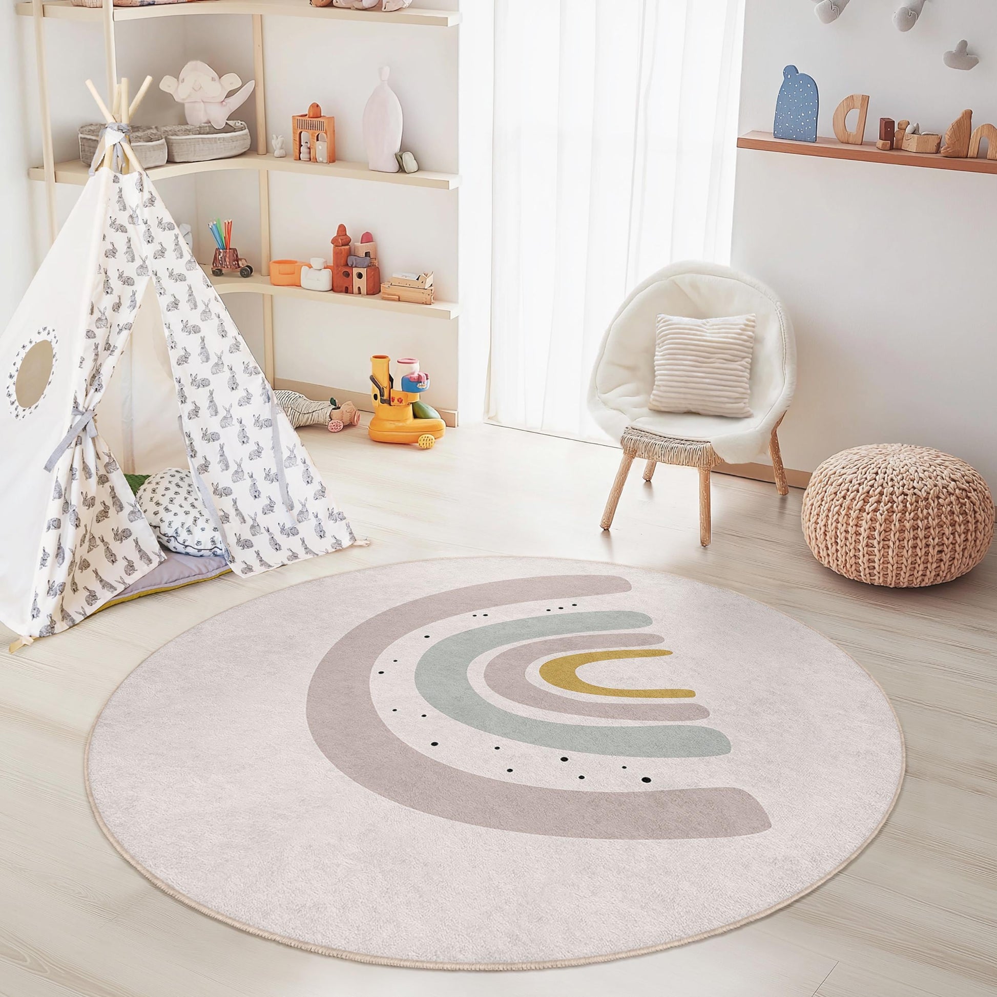 Rainbow Arch Kids Rug: Soft Playroom Carpet