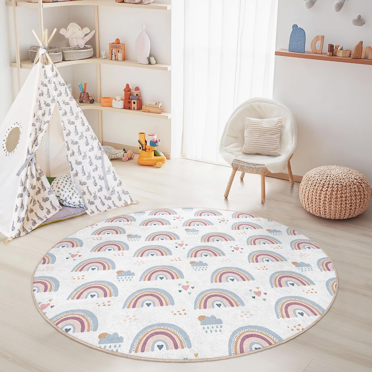 Rainbow Kids Play Rug: Soft Nursery Playroom Carpet