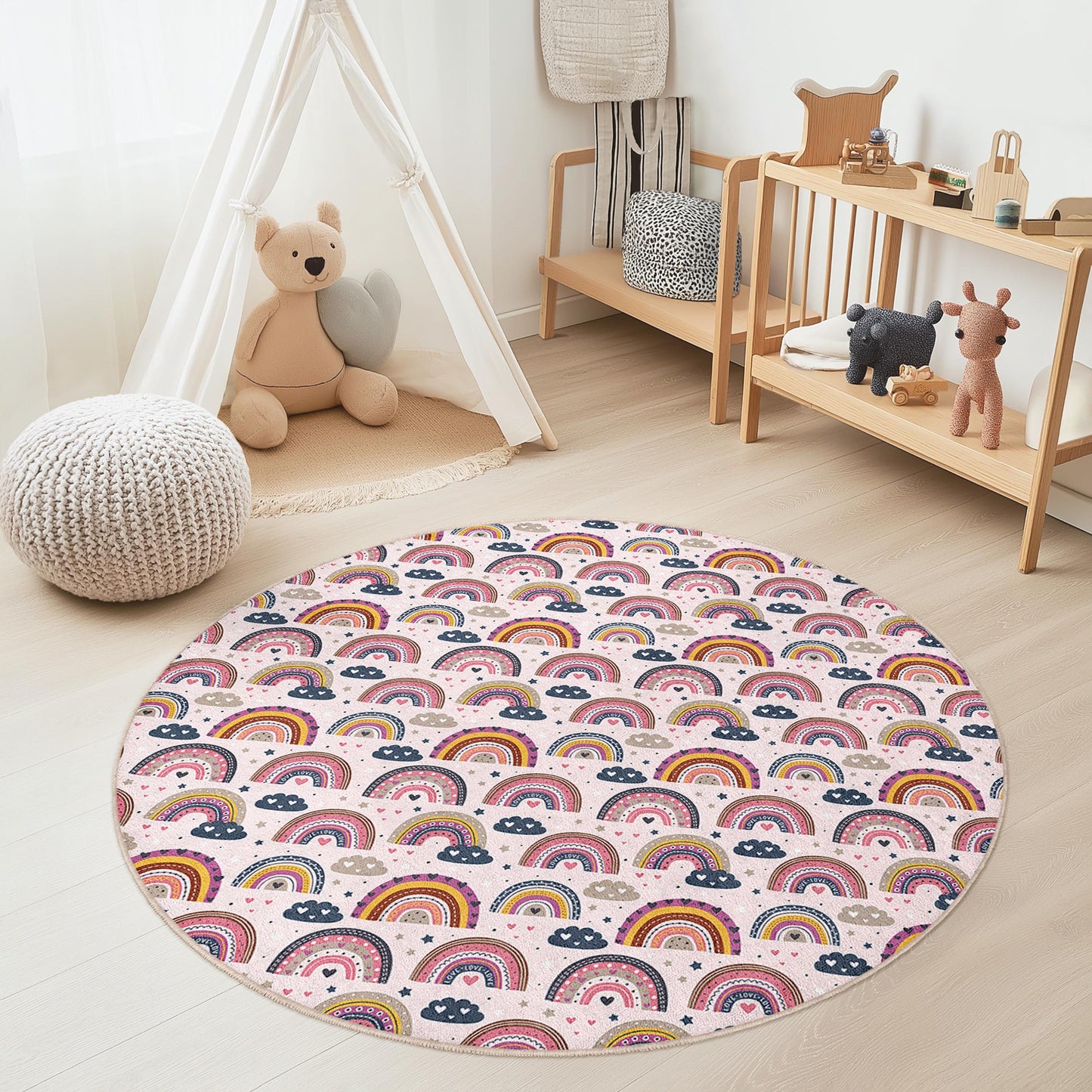 Rainbow Kids Rug: Soft Play Mat for Nursery Decor