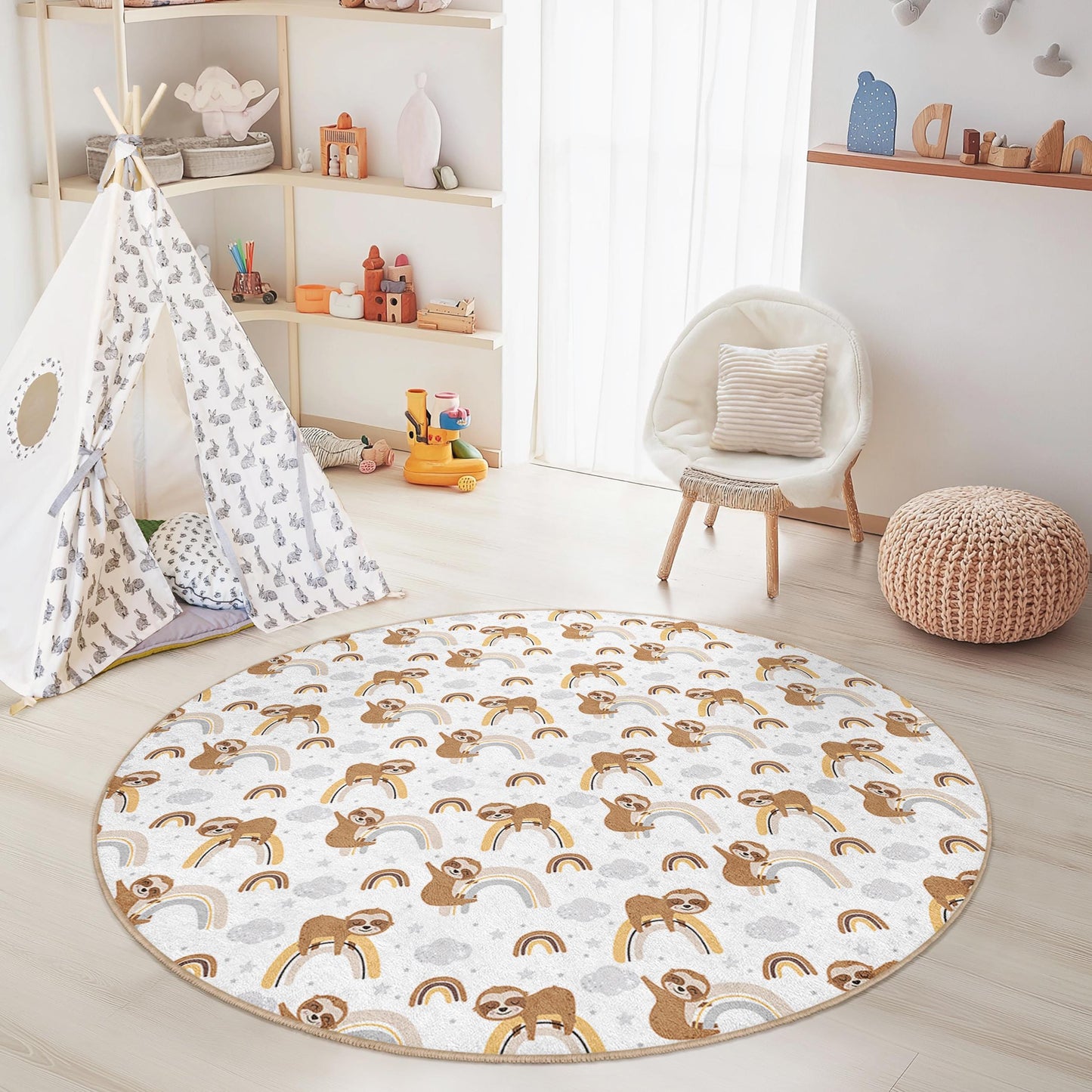 Sloth Rainbow Kids Rug: Soft Nursery Play Mat, Personalized