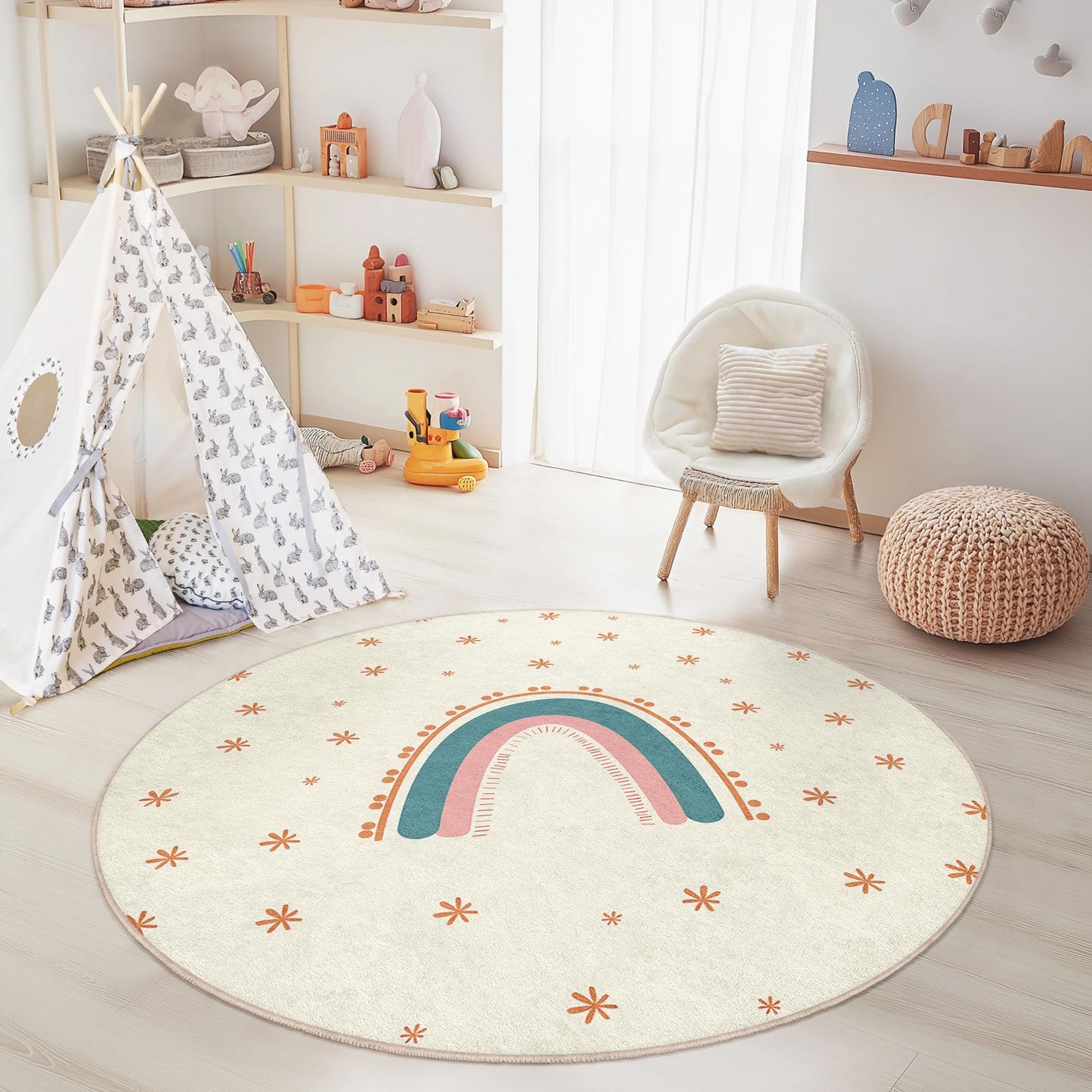 Rainbow Kids Rug: Soft Playroom Carpet with Stars