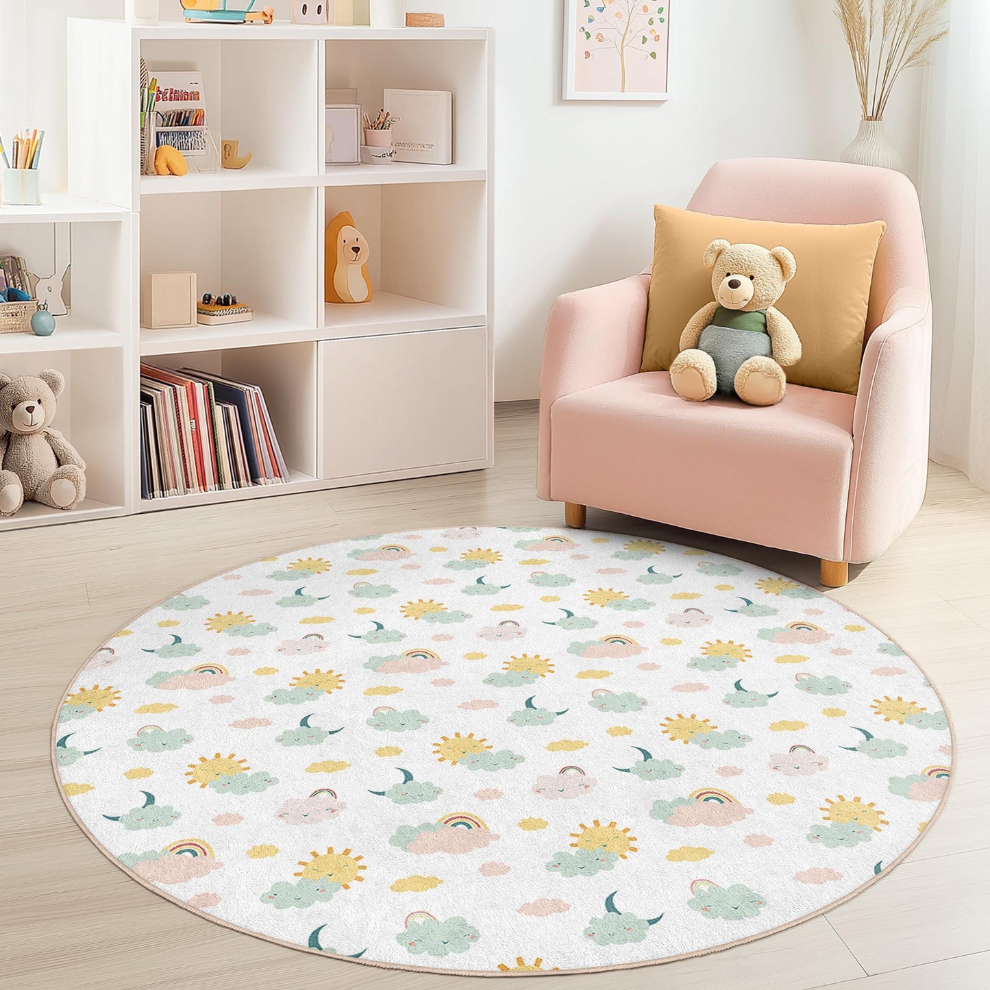 Clouds & Sunshine Kids Play Rug: Soft Nursery Carpet
