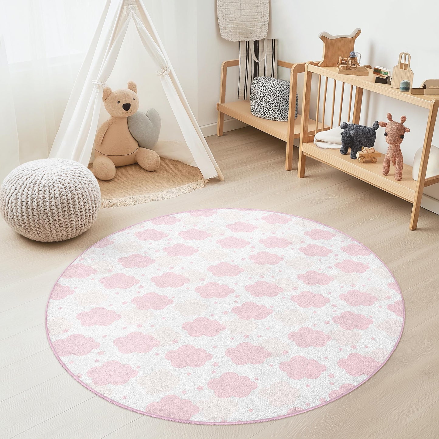 Pink Cloud Kids Rug: Soft Nursery Playroom Carpet