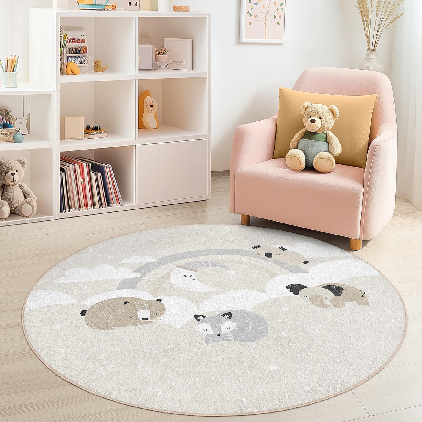 Whimsical Animal Kids Rug: Soft Nursery Play Mat