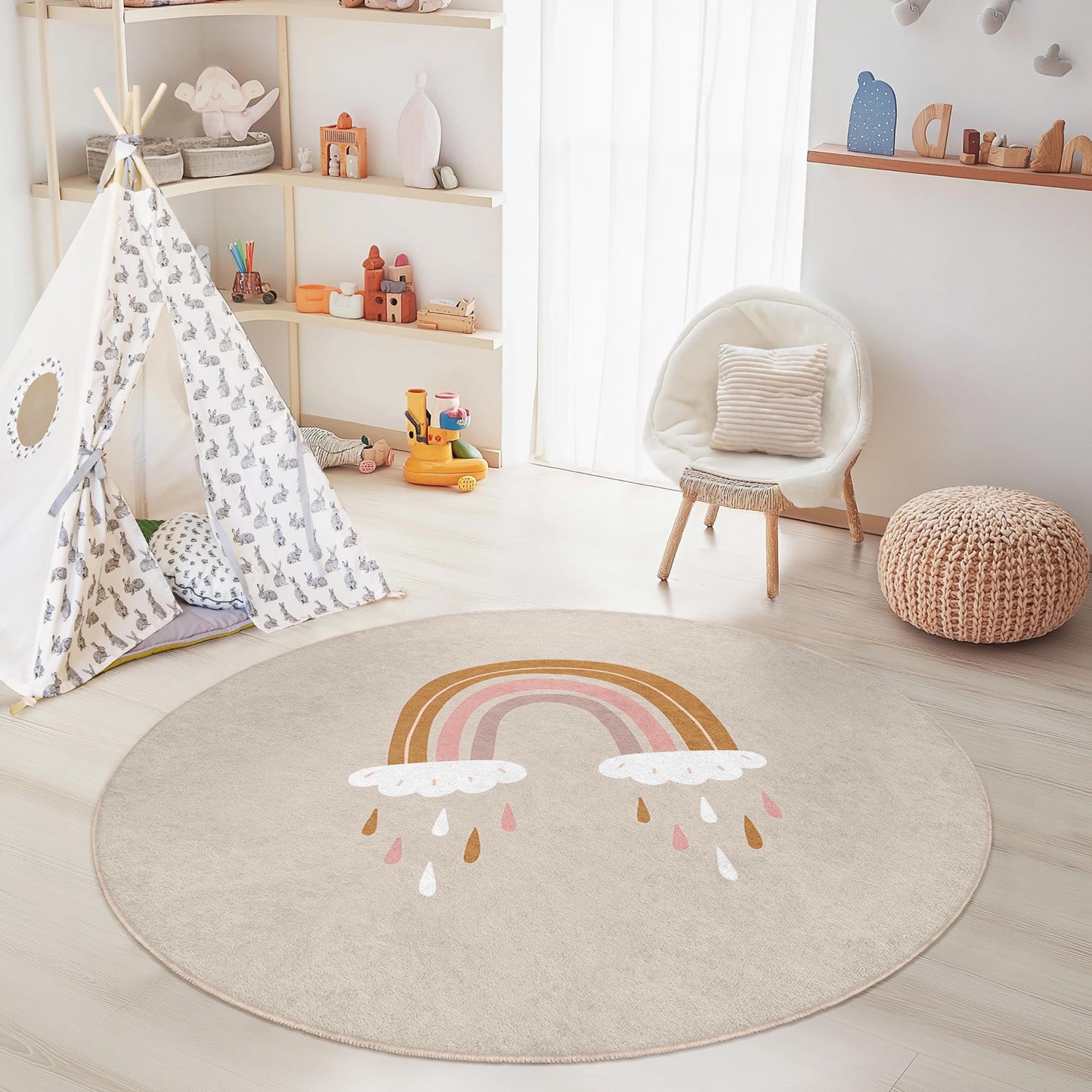 Rainbow Kids Rug: Soft Pastel Nursery Playroom Carpet