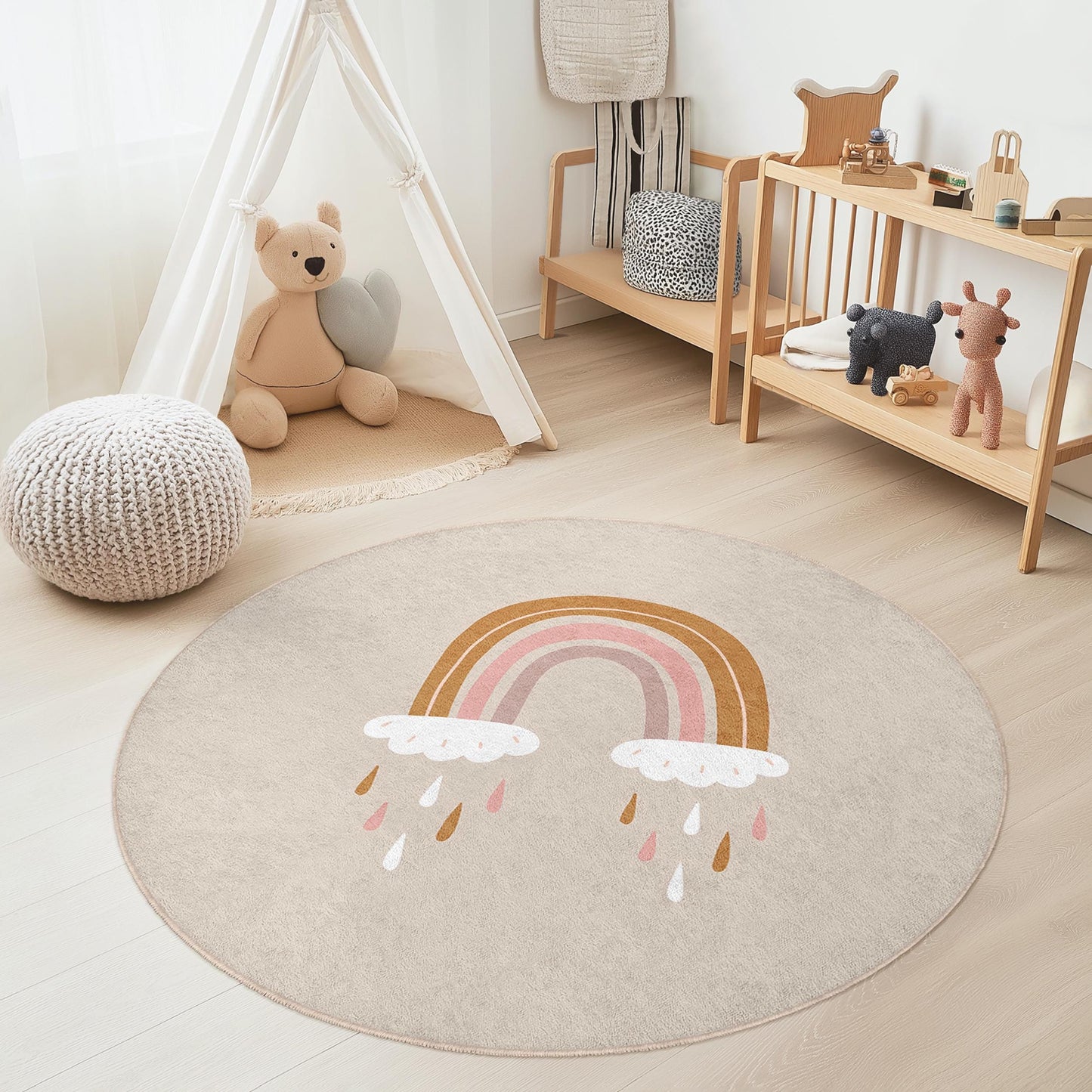 Rainbow Kids Rug: Soft Pastel Nursery Playroom Carpet