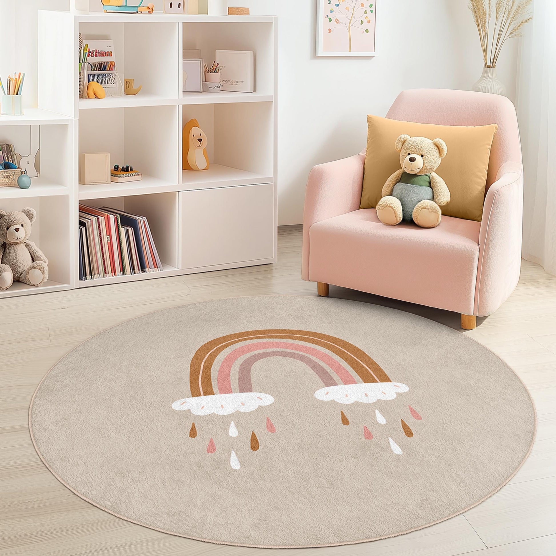 Rainbow Kids Rug: Soft Pastel Nursery Playroom Carpet