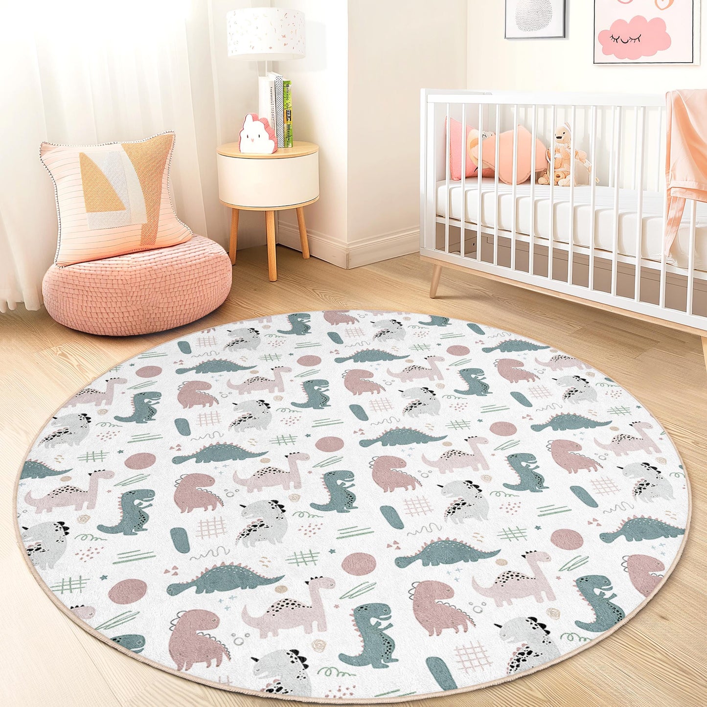Dinosaur Kids Rug: Round Play Mat, Personalized Nursery Decor