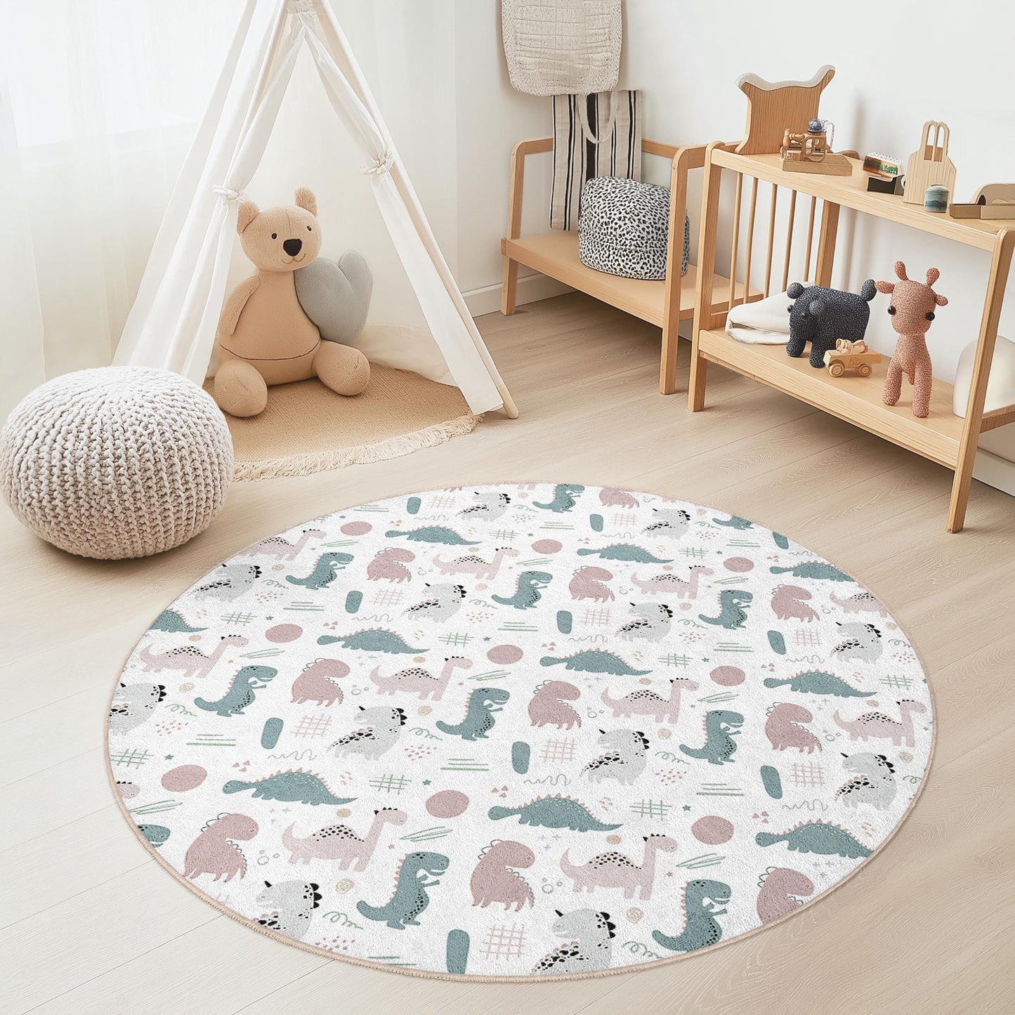 Dinosaur Kids Rug: Round Play Mat, Personalized Nursery Decor