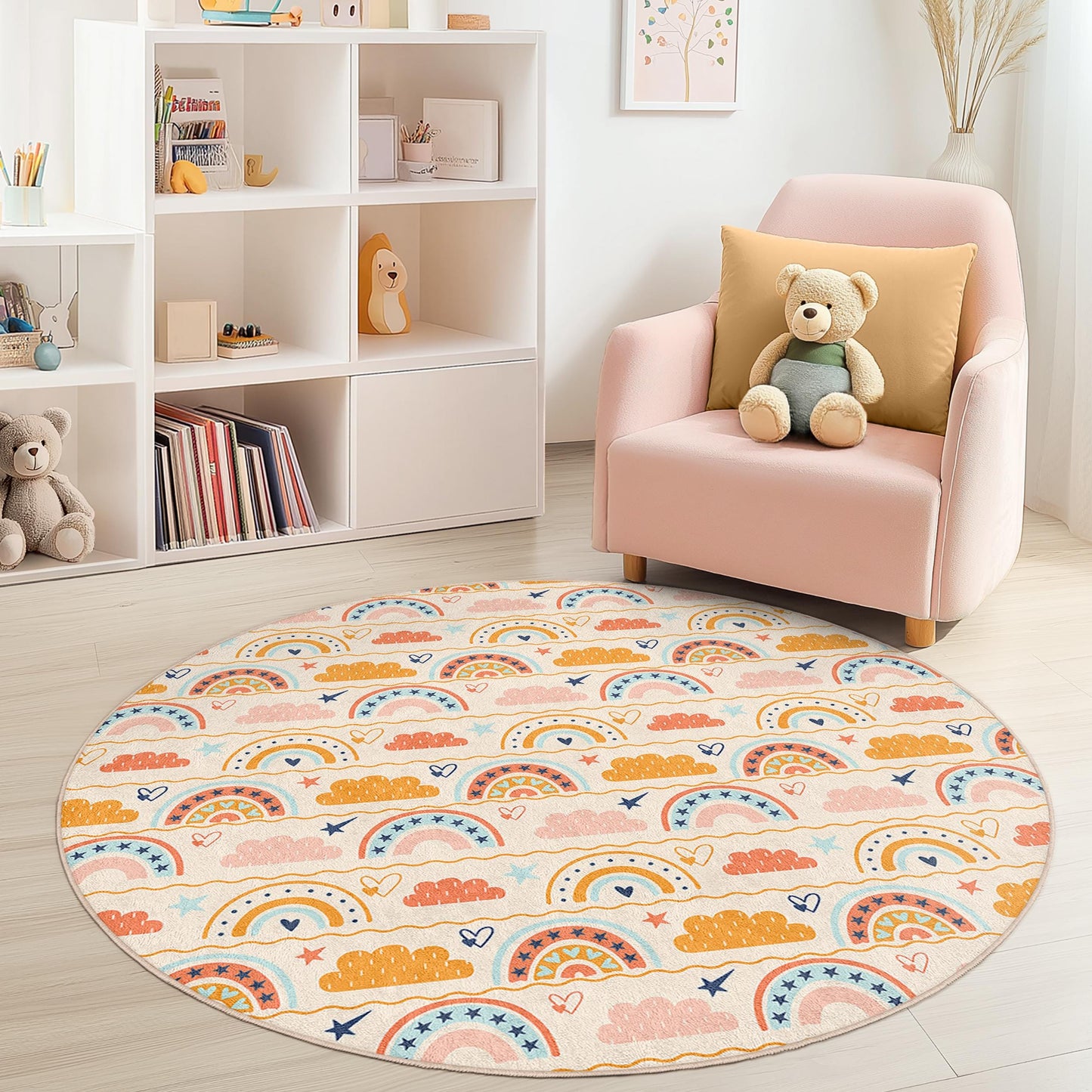 Rainbow Cloud Kids Rug: Soft Playroom Carpet, Nursery Decor