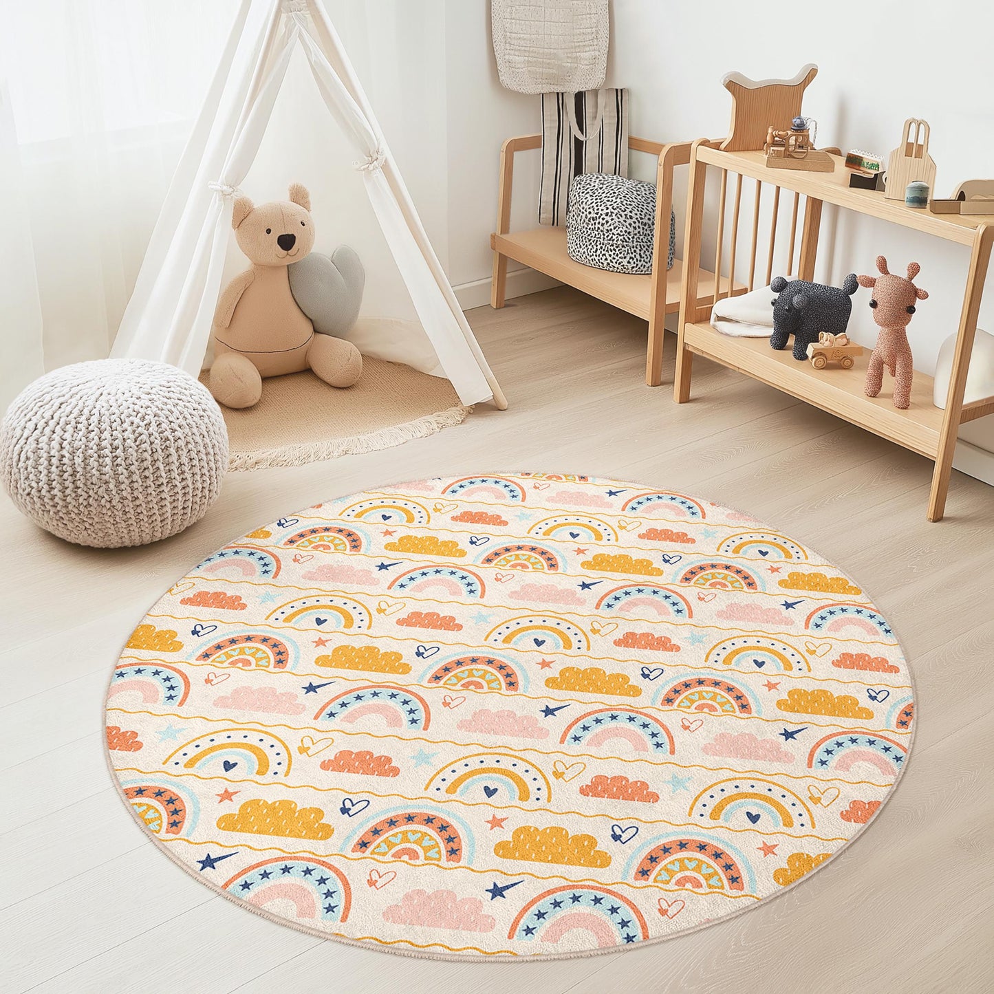 Rainbow Cloud Kids Rug: Soft Playroom Carpet, Nursery Decor