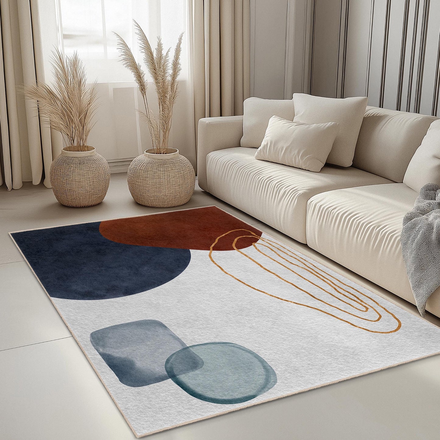 Modern Living Room Carpet | Abstract Geometric Rectangle Area Rug | Stylish Home Decor | Soft Cotton Floor Mat