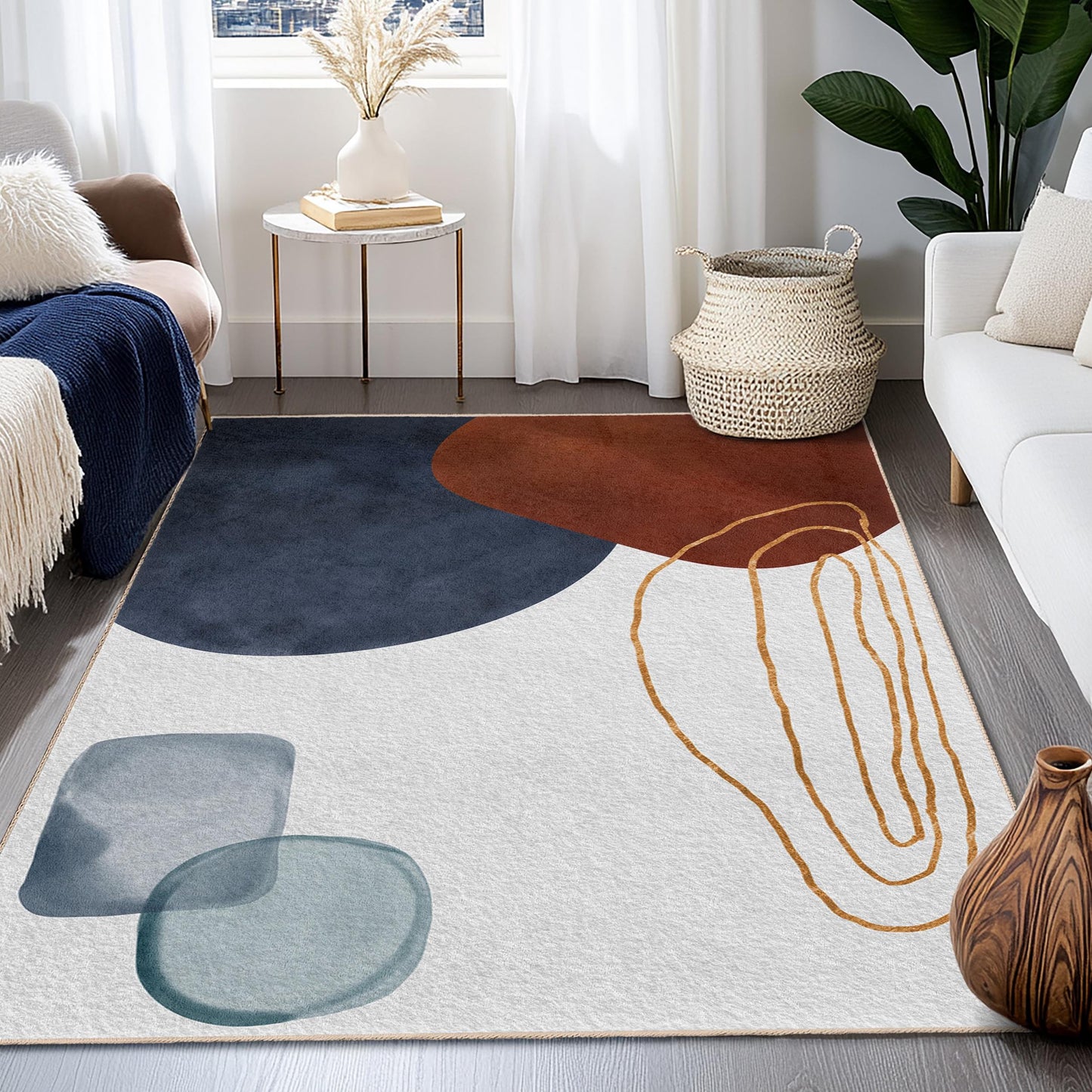 Modern Living Room Carpet | Abstract Geometric Rectangle Area Rug | Stylish Home Decor | Soft Cotton Floor Mat