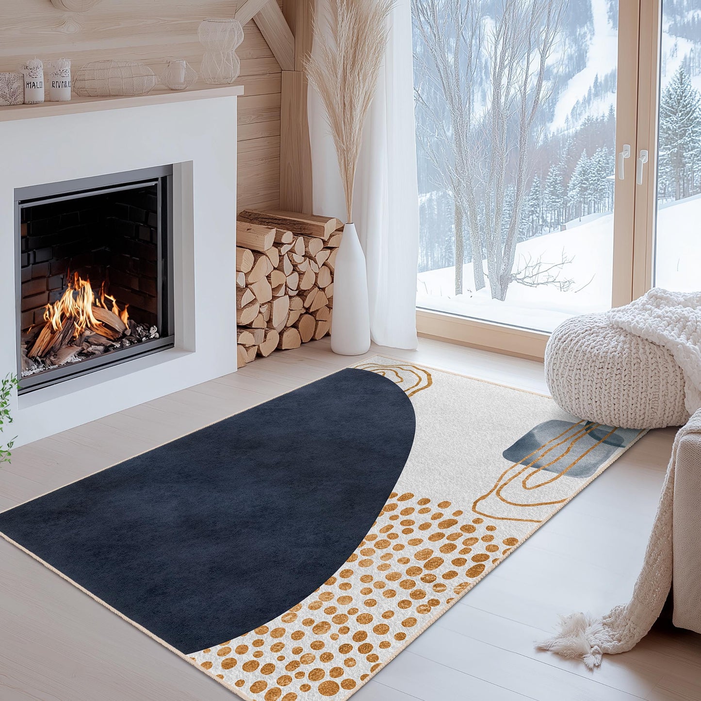 Chic Geometric Floor Mat | Abstract Geometric Design Rectangular Area Rug | Modern Living Room Carpet | Stylish Home Decor