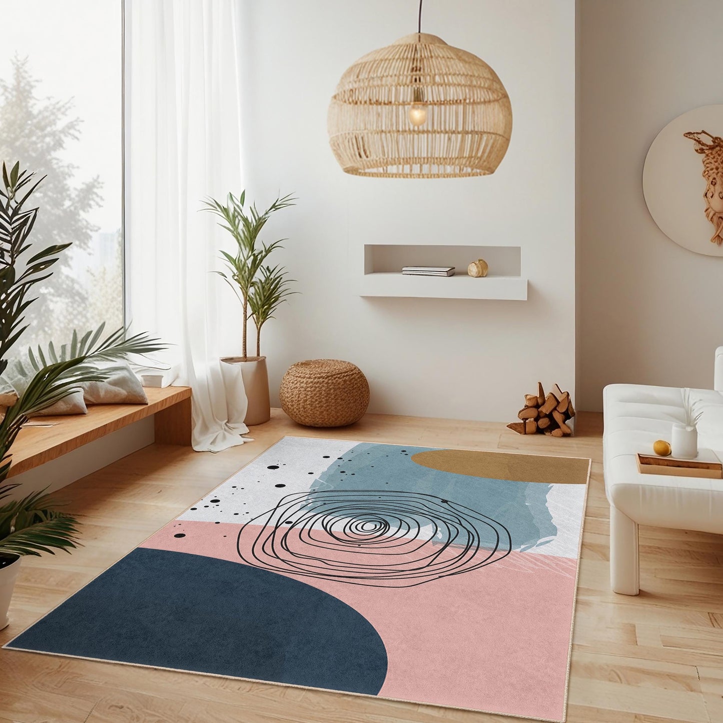 Unique Geometric Design |Modern Abstract Rectangular Area Rug | Stylish Living Room Carpet | Soft Cotton Non-Slip Mat