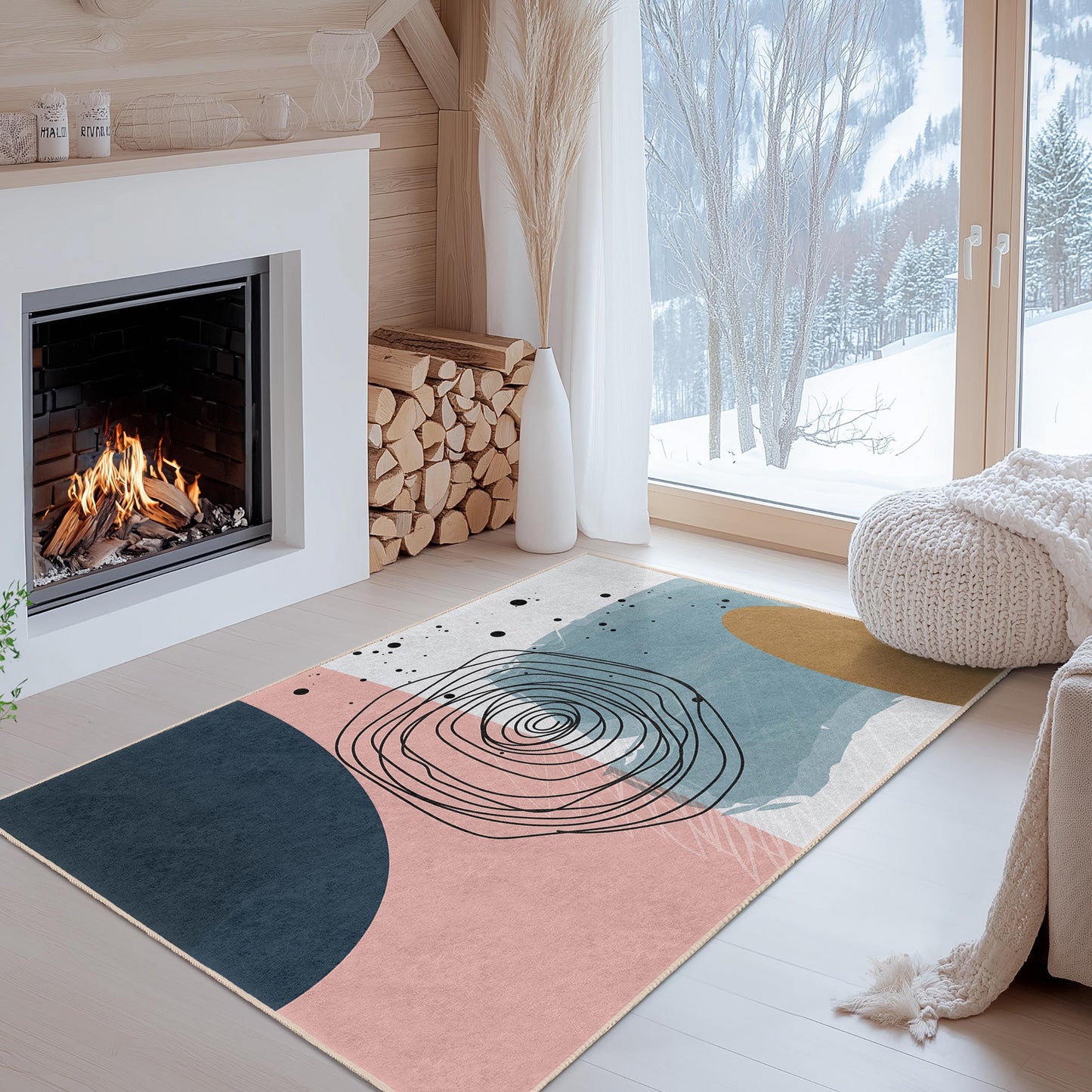Unique Geometric Design |Modern Abstract Rectangular Area Rug | Stylish Living Room Carpet | Soft Cotton Non-Slip Mat