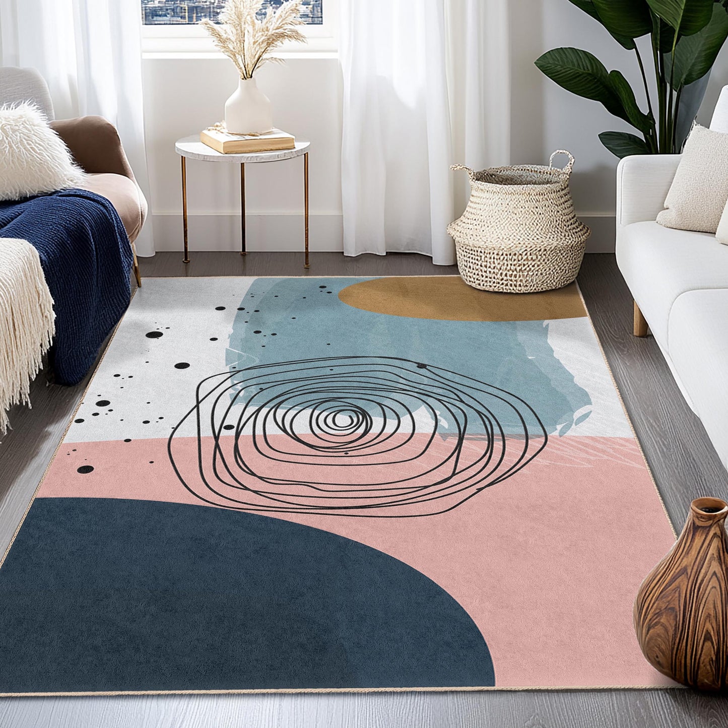 Unique Geometric Design |Modern Abstract Rectangular Area Rug | Stylish Living Room Carpet | Soft Cotton Non-Slip Mat