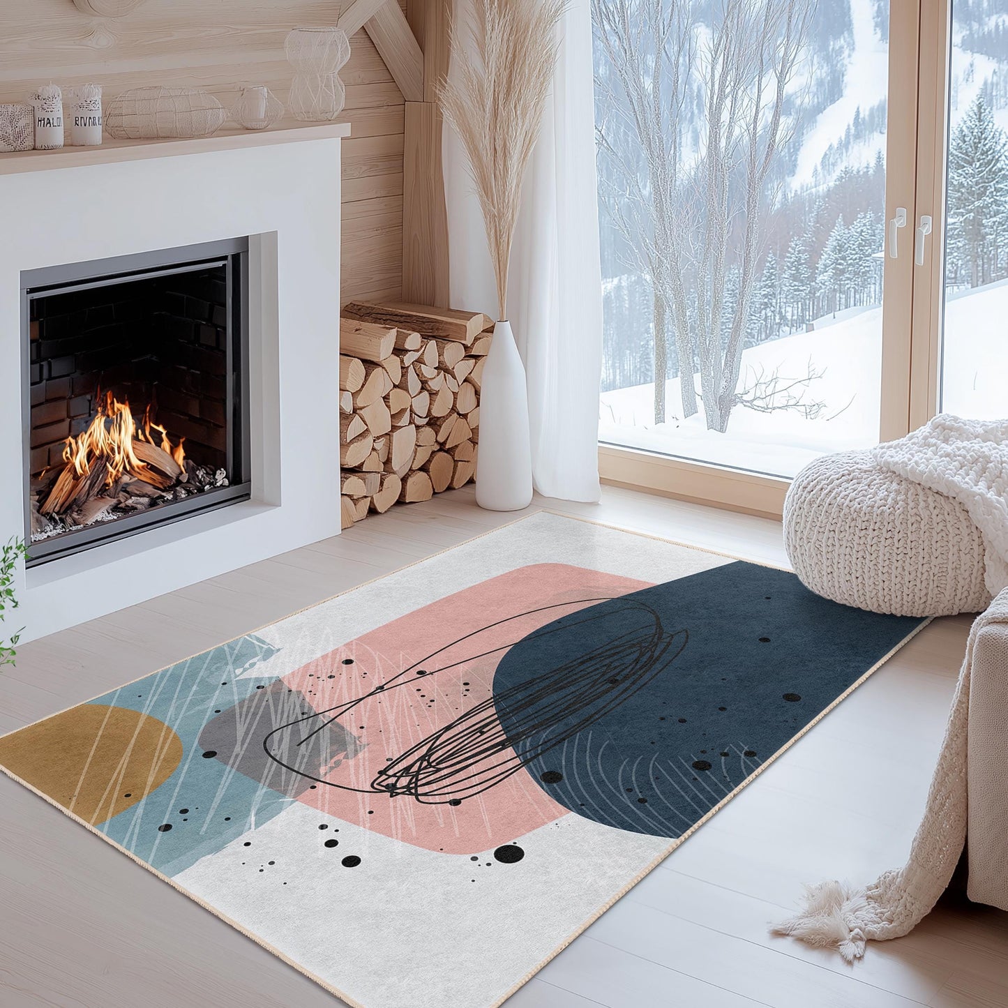 Abstract Shapes Rectangle Area Rug | Modern Living Room Carpet | Chic Home Decor | Stylish Geometric Design Mat