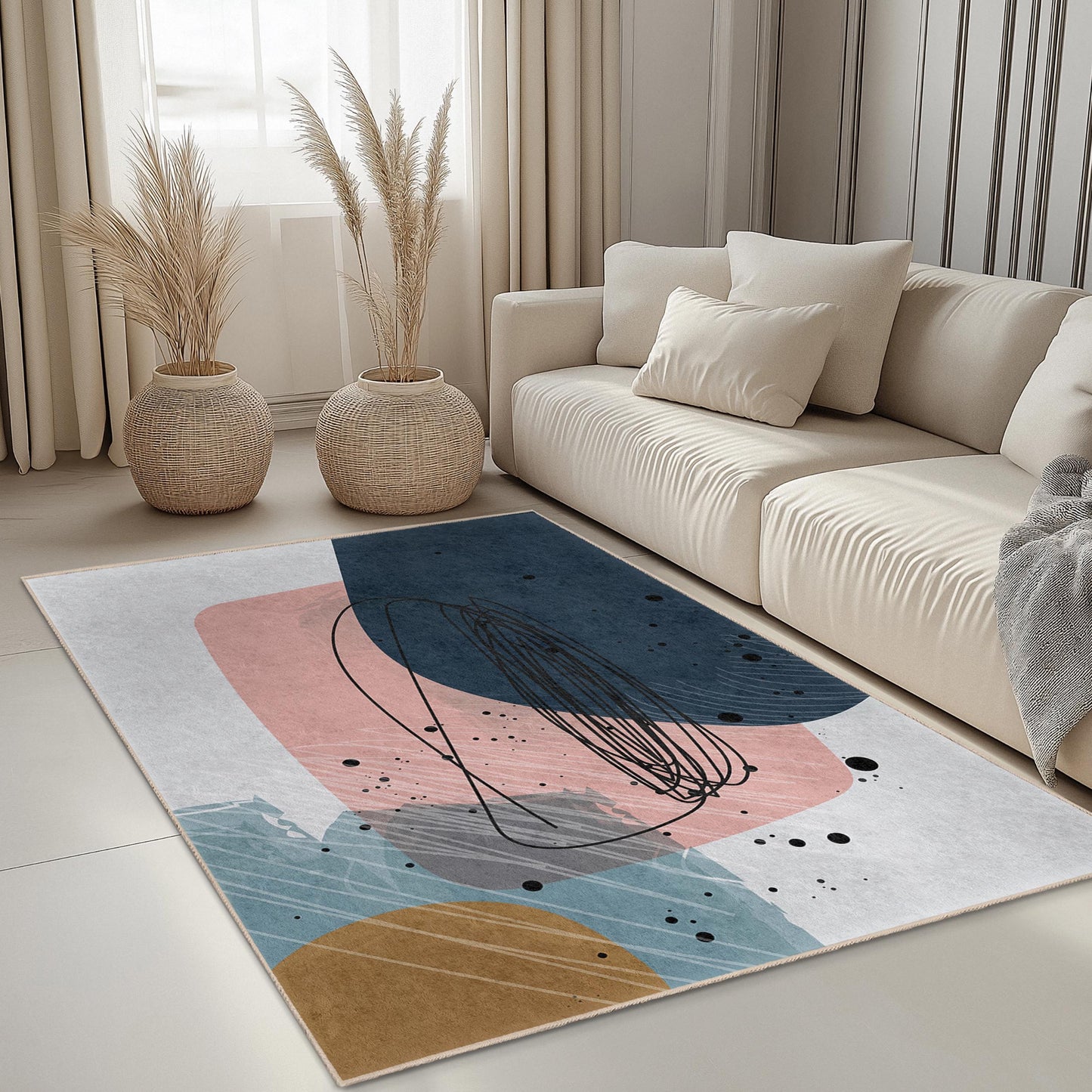 Abstract Shapes Rectangle Area Rug | Modern Living Room Carpet | Chic Home Decor | Stylish Geometric Design Mat