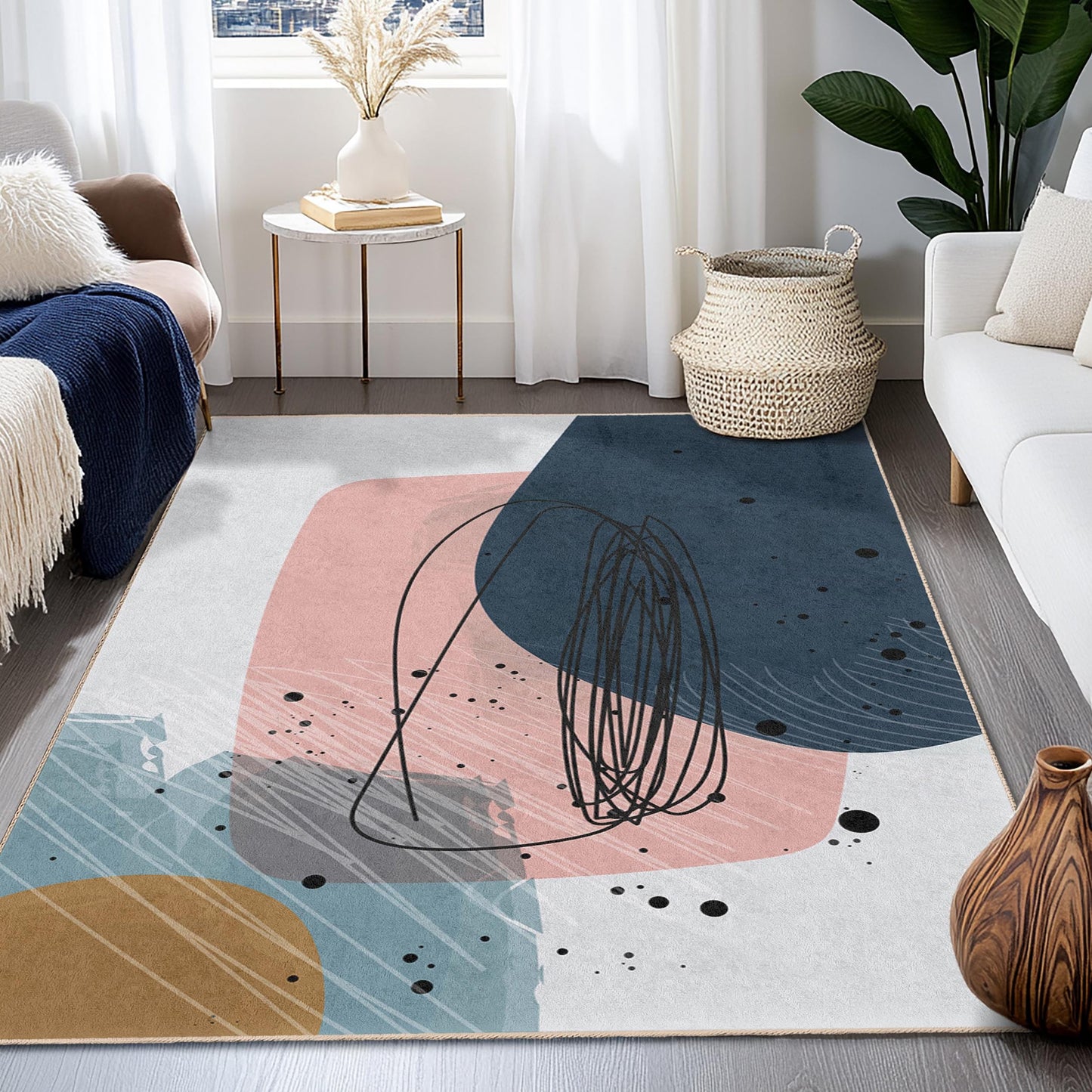 Abstract Shapes Rectangle Area Rug | Modern Living Room Carpet | Chic Home Decor | Stylish Geometric Design Mat