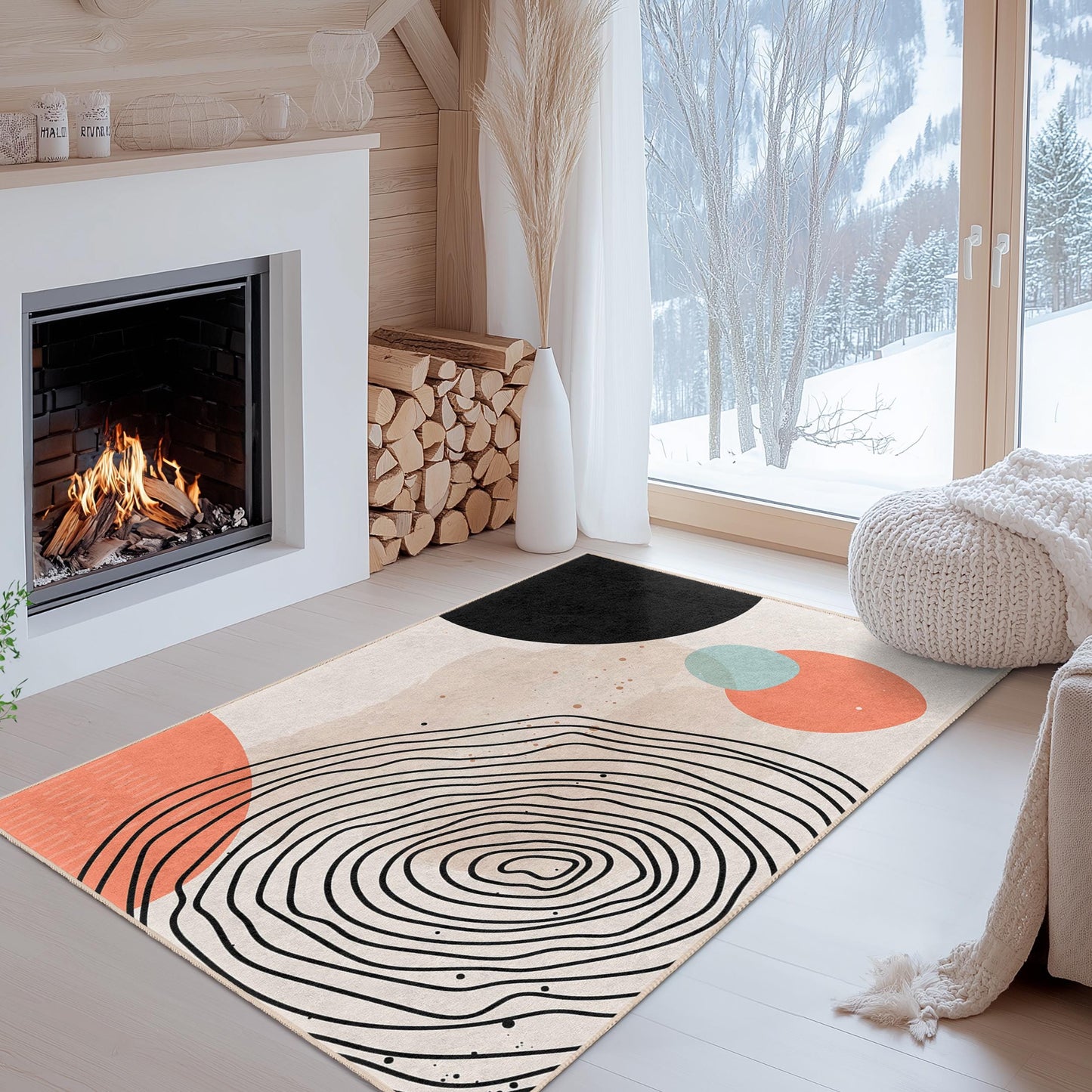 Easy Clean Decorative Mat | Abstract Geometric Pattern Rectangular Area Rug | Modern Living Room Carpet | Soft Cotton Floor Covering