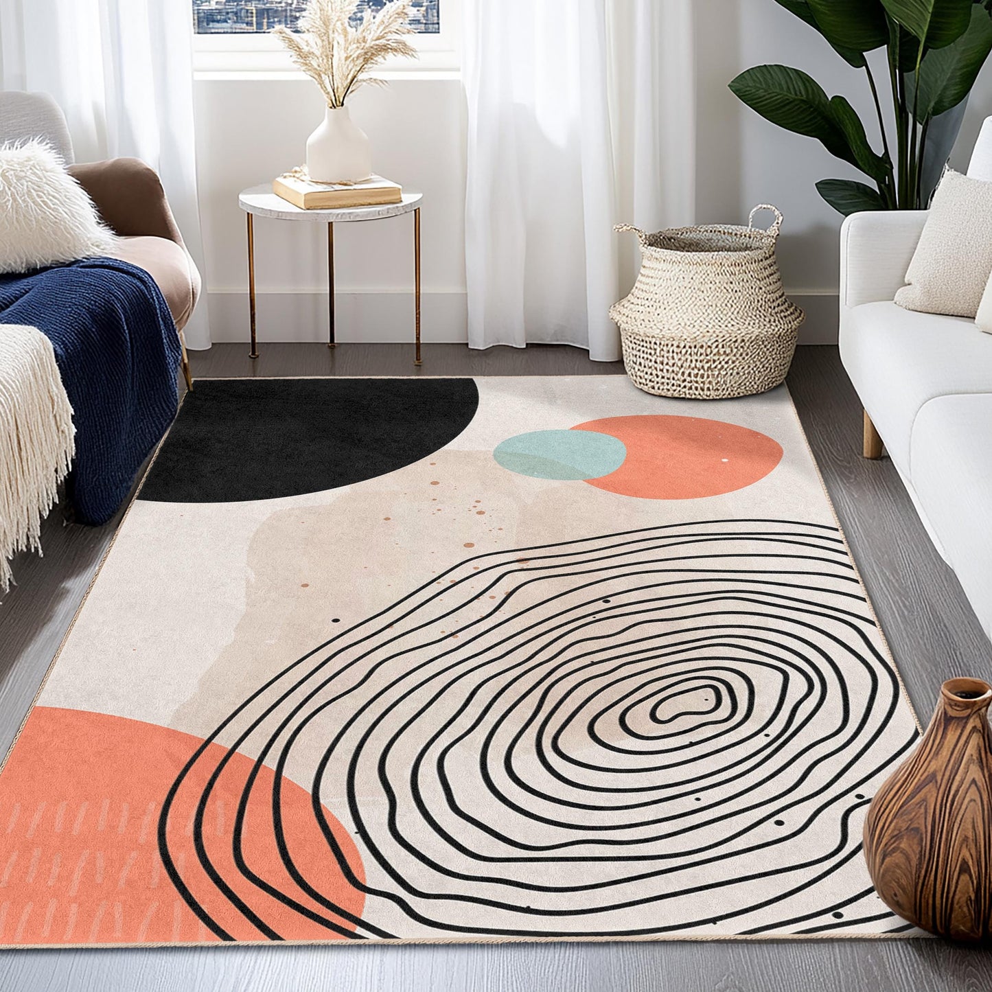 Easy Clean Decorative Mat | Abstract Geometric Pattern Rectangular Area Rug | Modern Living Room Carpet | Soft Cotton Floor Covering