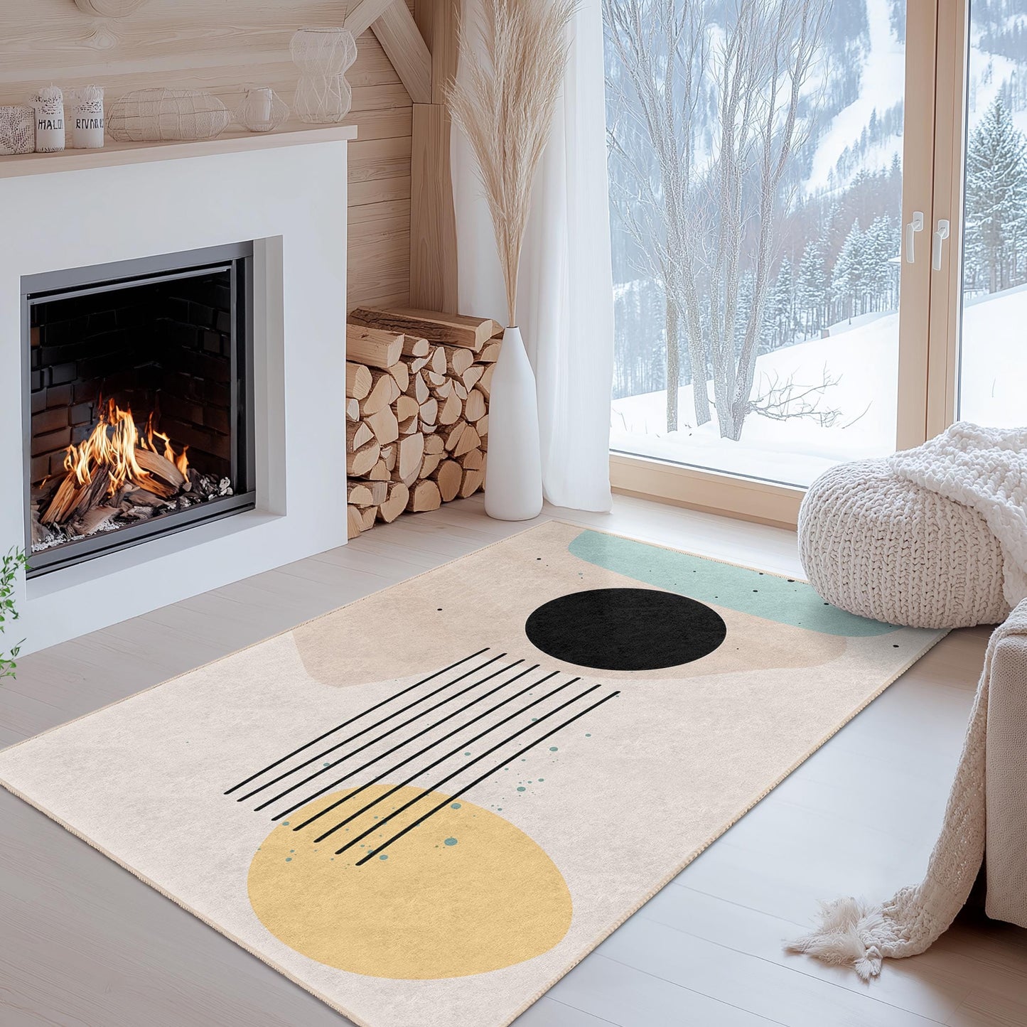 Abstract Geometric Rectangular Area Rug | Modern Living Room Decor | Easy Clean Stylish Carpet | Contemporary Home Accent