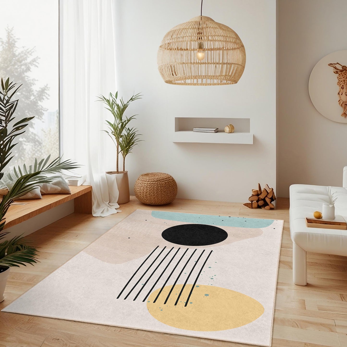 Abstract Geometric Rectangular Area Rug | Modern Living Room Decor | Easy Clean Stylish Carpet | Contemporary Home Accent