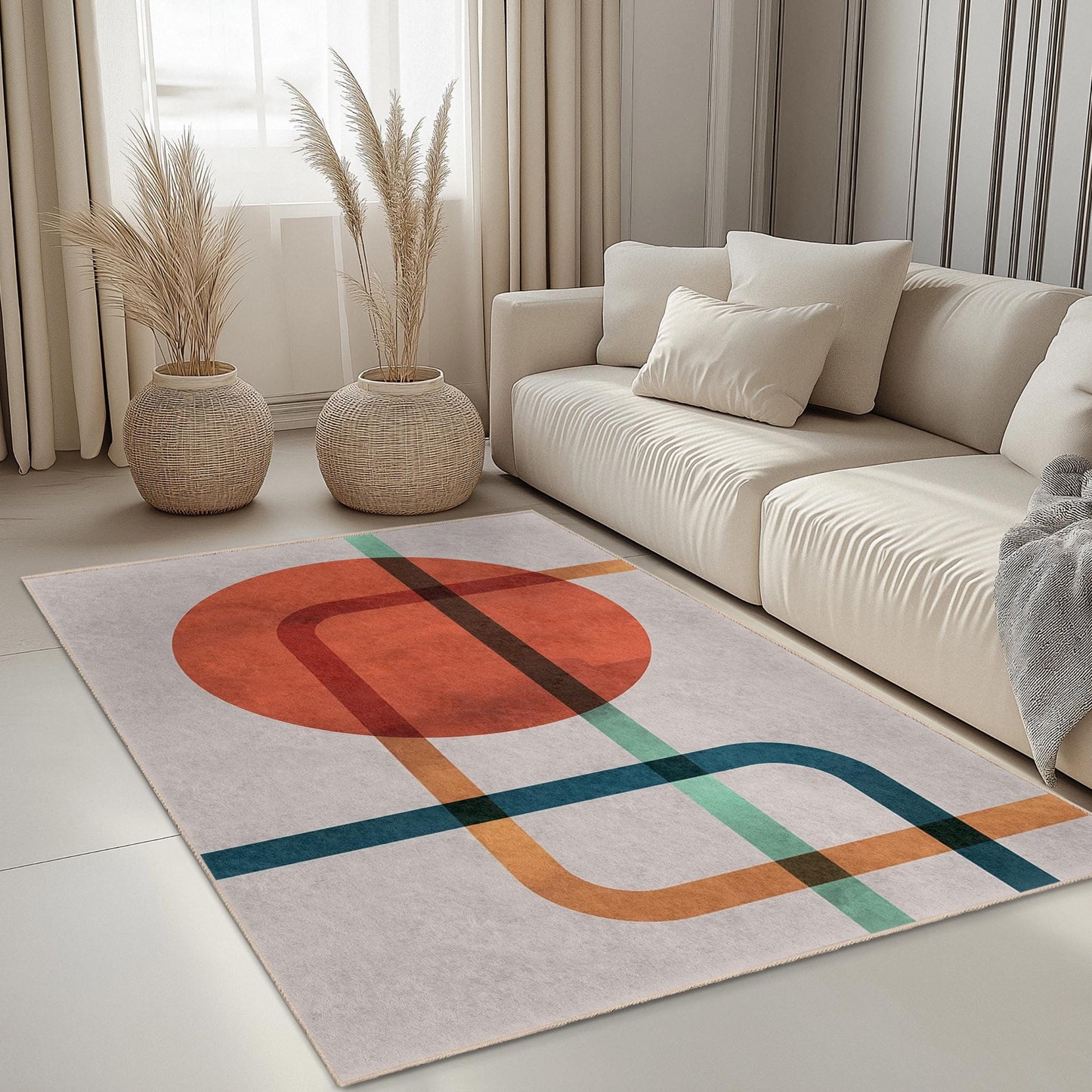 Line Art Rectangle Area Abstract Rug | Modern Living Room Carpet | Easy to Clean Stylish Rug | Contemporary Home Decor