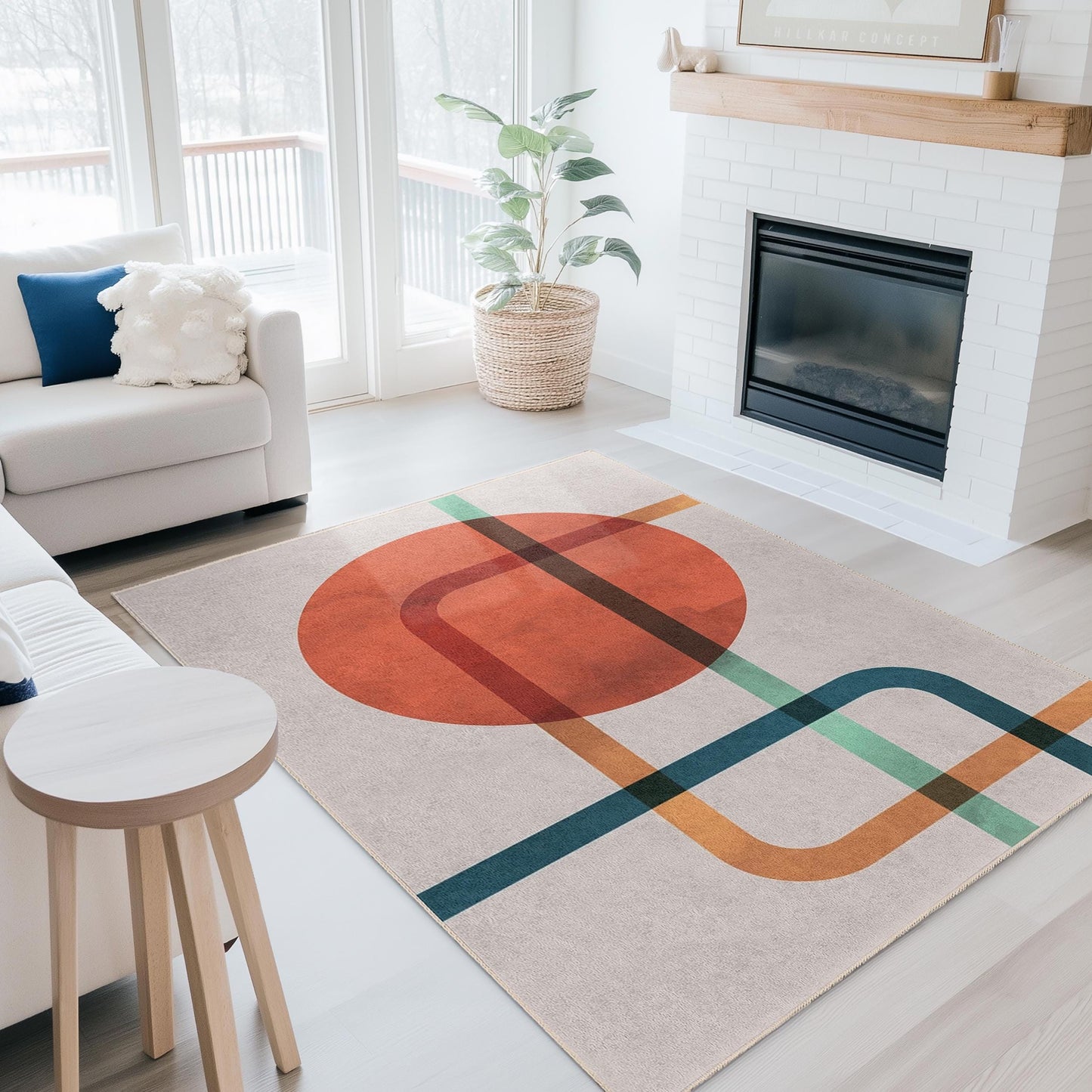 Line Art Rectangle Area Abstract Rug | Modern Living Room Carpet | Easy to Clean Stylish Rug | Contemporary Home Decor