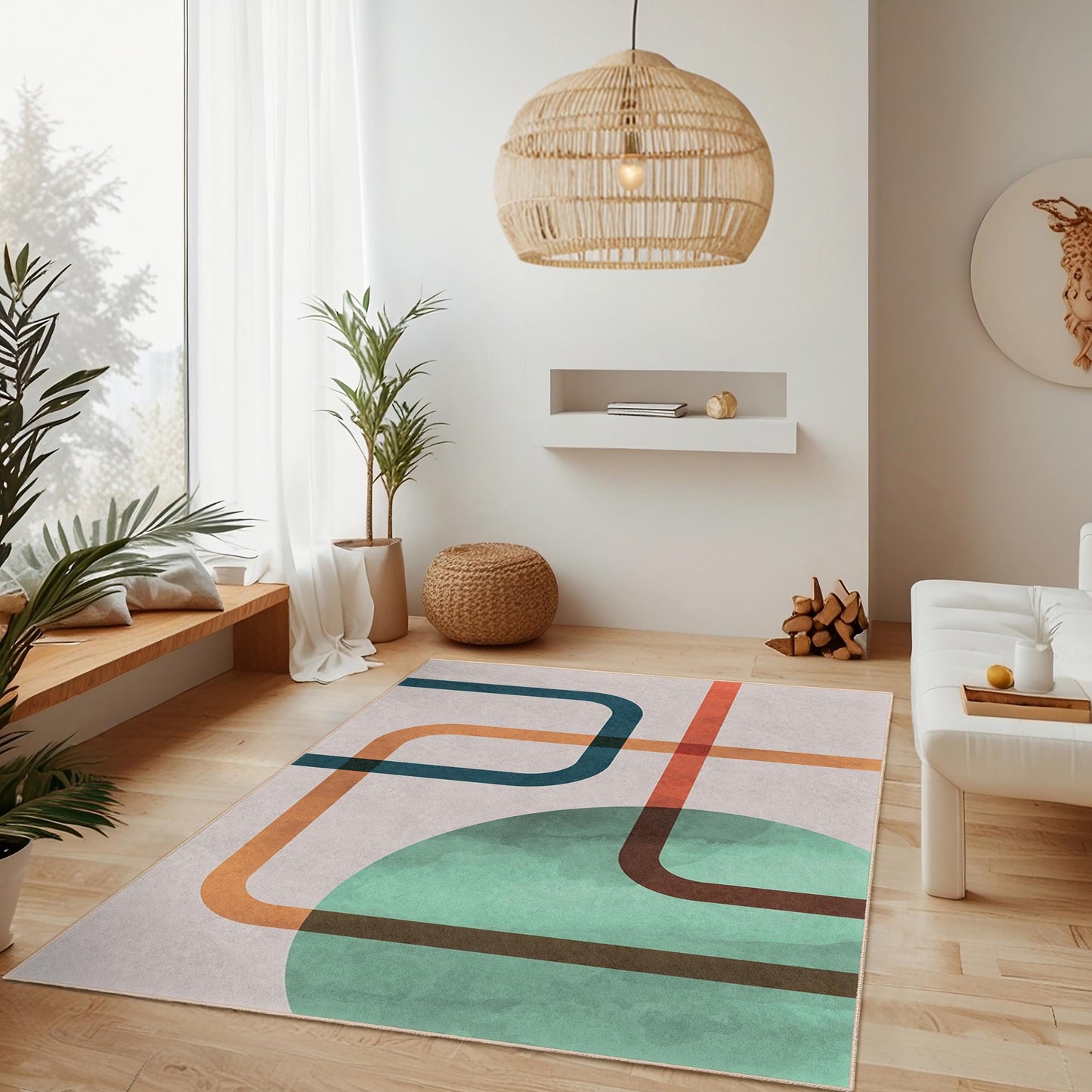 Soft and Easy-Clean Decor | Abstract Line Pattern Washable Rectangle Area Rug | Modern Living Room Carpet |