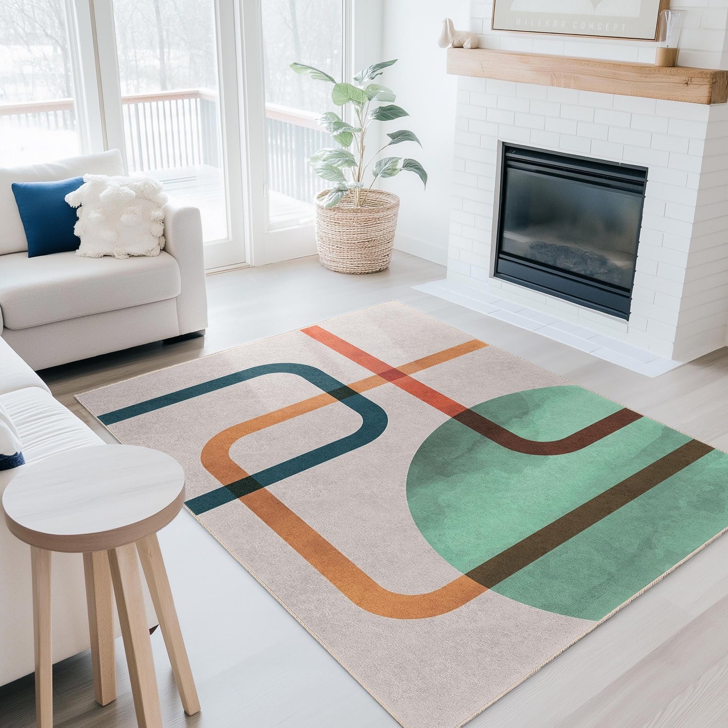 Soft and Easy-Clean Decor | Abstract Line Pattern Washable Rectangle Area Rug | Modern Living Room Carpet |