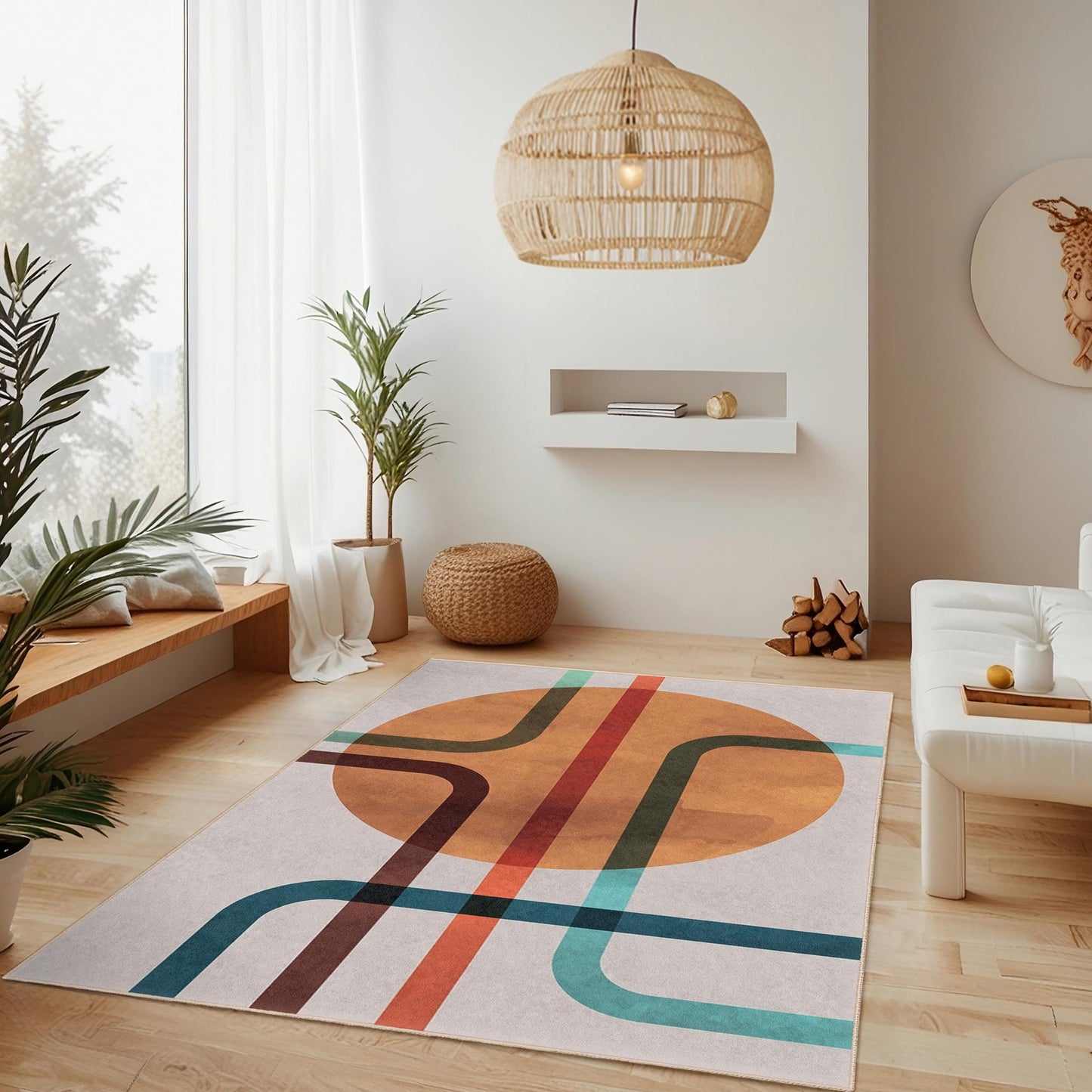 Stylish Home Decor Accent | Abstract Line Pattern Rectangular Area Rug | Modern Living Room Carpet | Easy Clean Decorative Mat