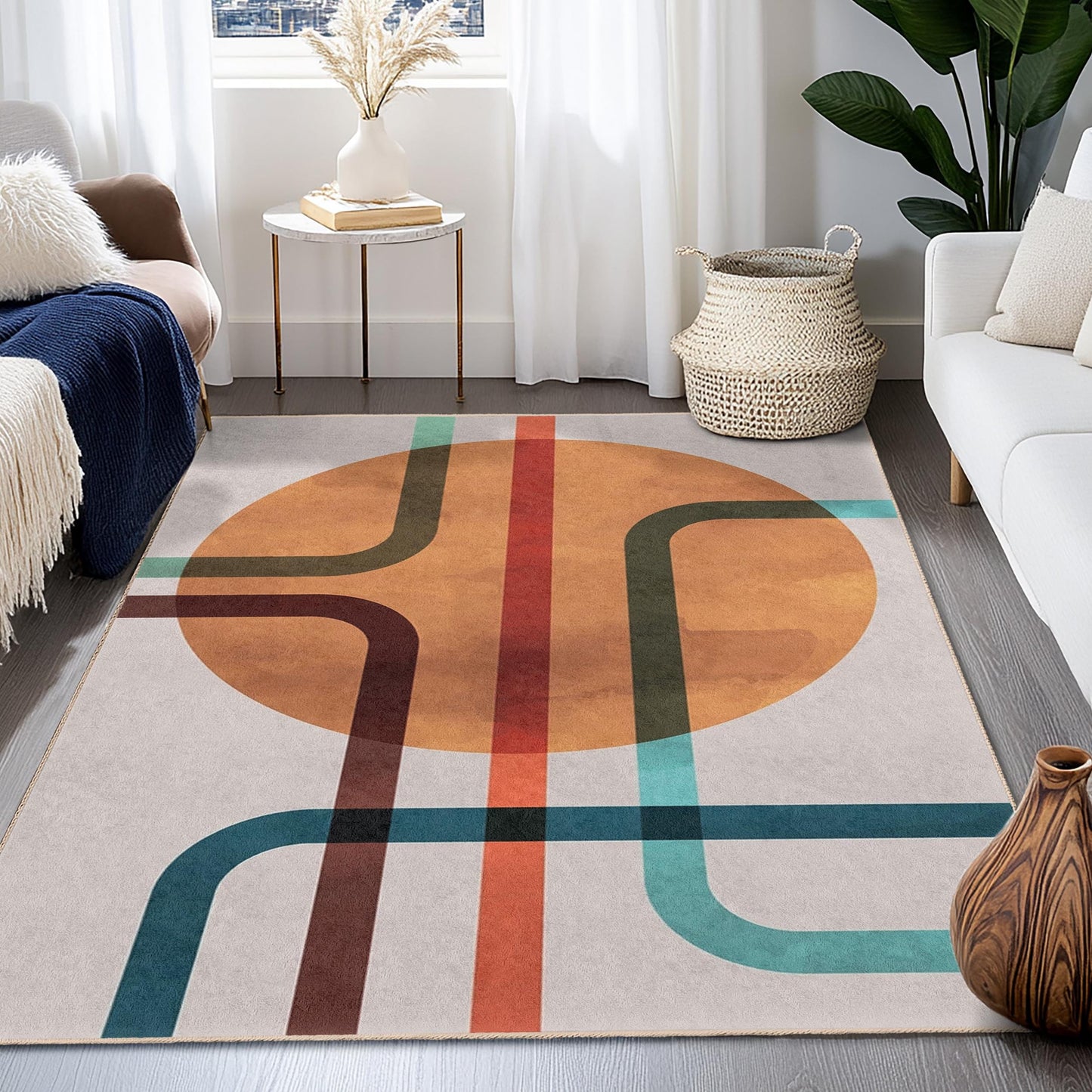 Stylish Home Decor Accent | Abstract Line Pattern Rectangular Area Rug | Modern Living Room Carpet | Easy Clean Decorative Mat