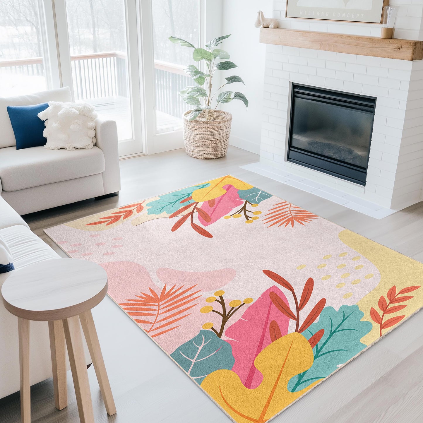 Leaf Pattern Rectangular Area Rug | Easy Clean Living Room Carpet | Floral Design Home Decor | Stylish Leaf Print Mat