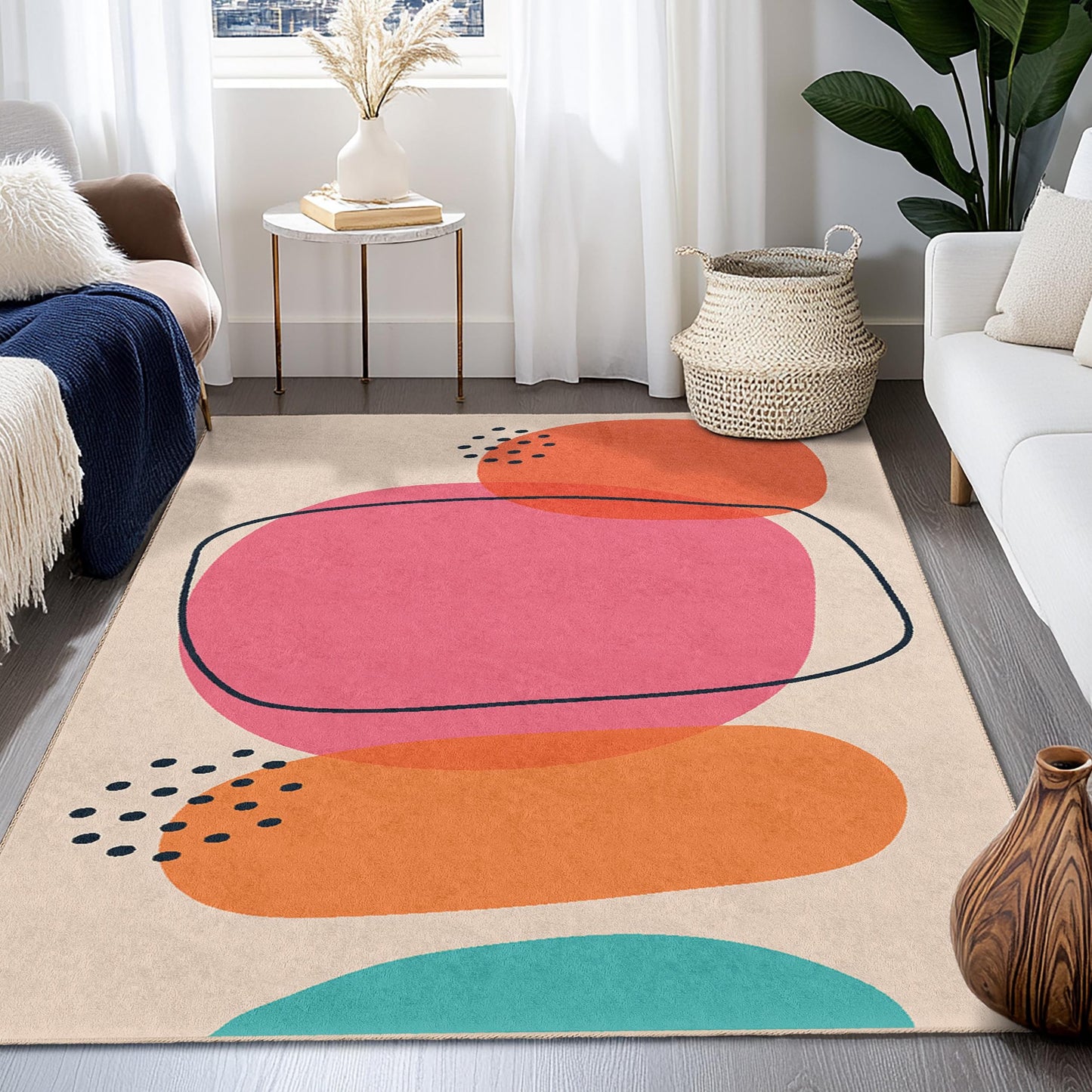 Abstract Geometric Rectangle Area Rug | Modern Living Room Carpet | Easy Clean Soft Mat | Chic Home Decor