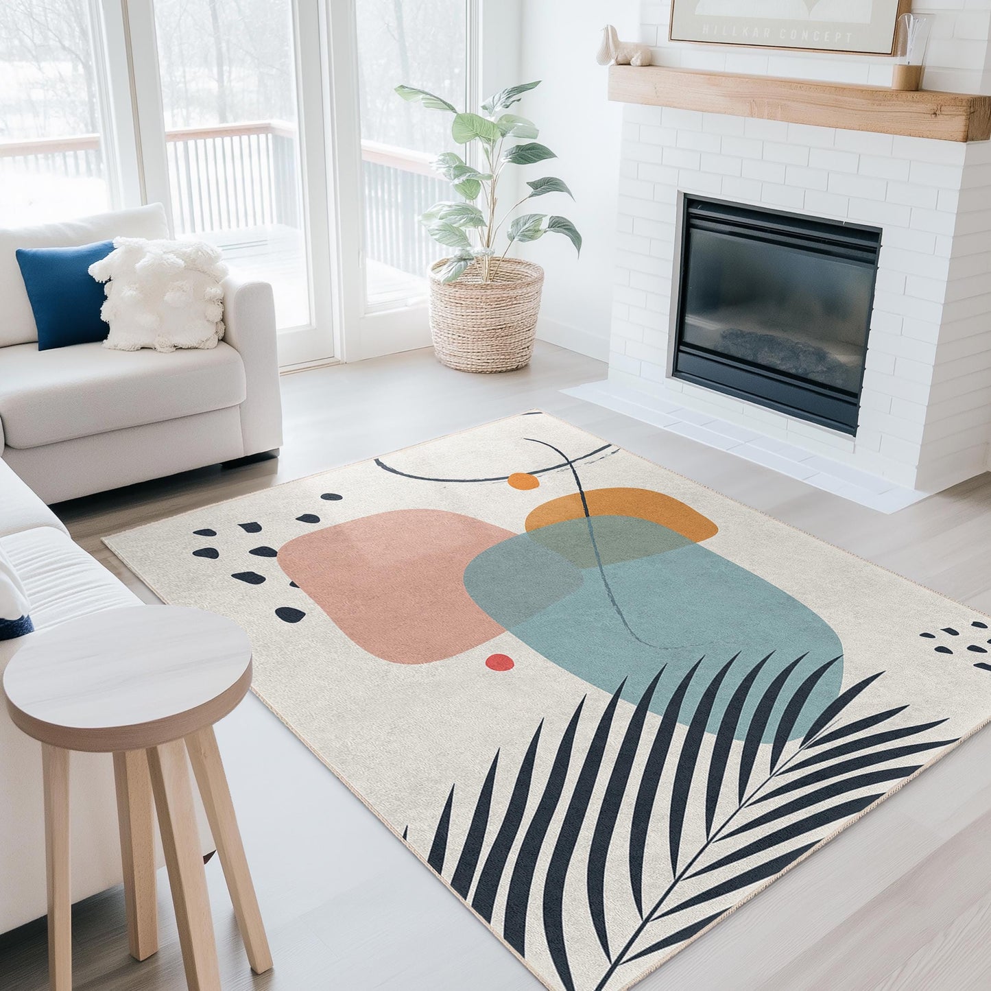 Modern Living Room Carpet | Abstract Geometric Design Rectangular Area Rug | Washable Home Dcor | Stylish Contemporary Rug