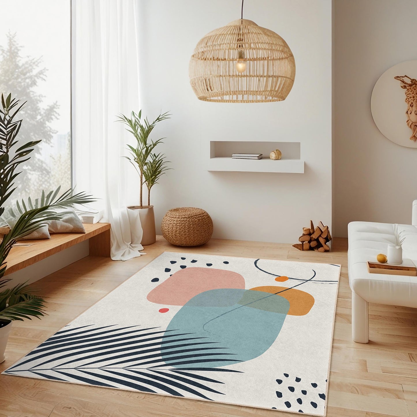Modern Living Room Carpet | Abstract Geometric Design Rectangular Area Rug | Washable Home Dcor | Stylish Contemporary Rug