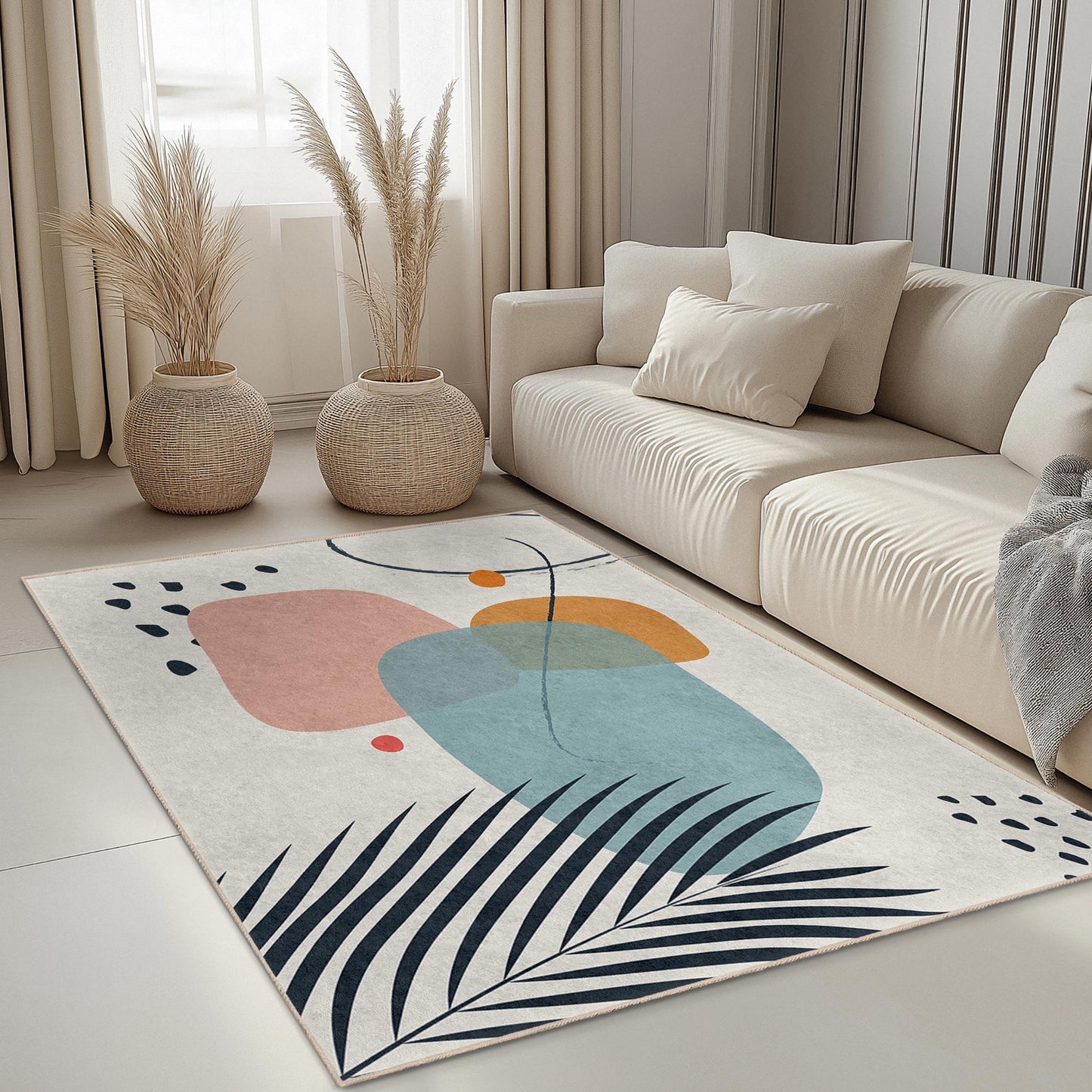 Modern Living Room Carpet | Abstract Geometric Design Rectangular Area Rug | Washable Home Dcor | Stylish Contemporary Rug