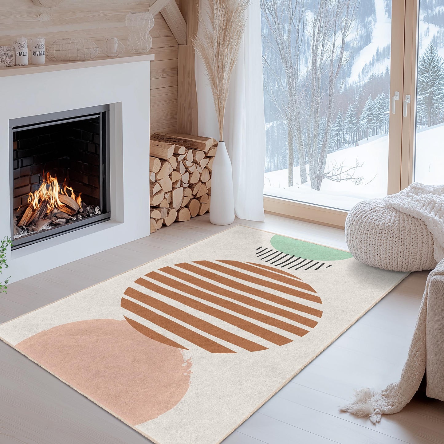 Striped Circle Pattern Rectangle Area Rug | Modern Decorative Carpet for Living Room | Stylish Home Dcor | Soft Cotton Floor Mat