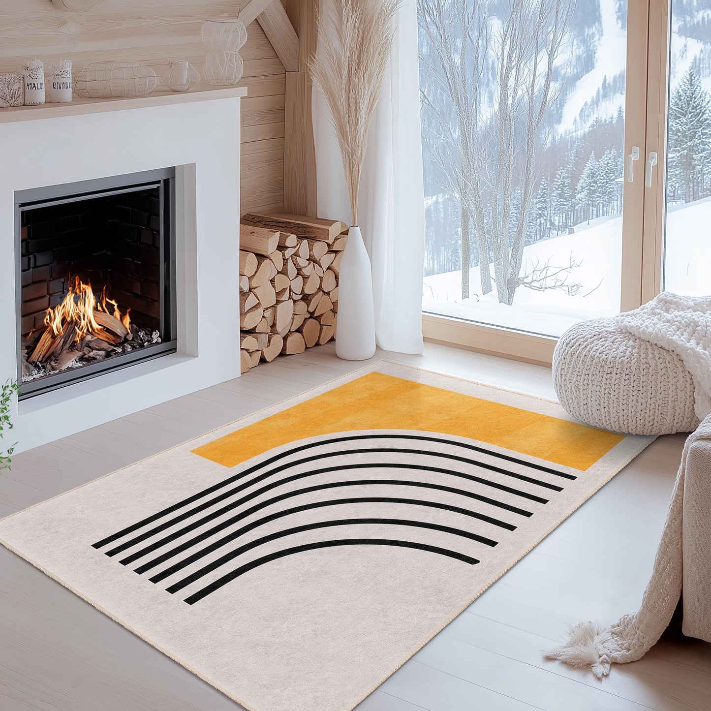 Yellow Striped Decorative Rectangular Area Rug | Modern Living Room Carpet | Stylish Home Dcor | Trendy Accent Rug
