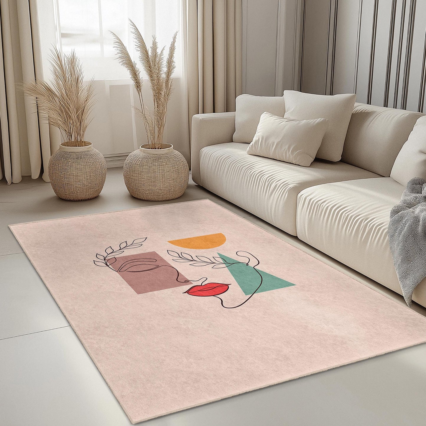 Geometric Pattern Decorative Rectangle Area Rug | Modern Living Room Carpet | Stylish Home Decor | Unique Geometric Design Rug