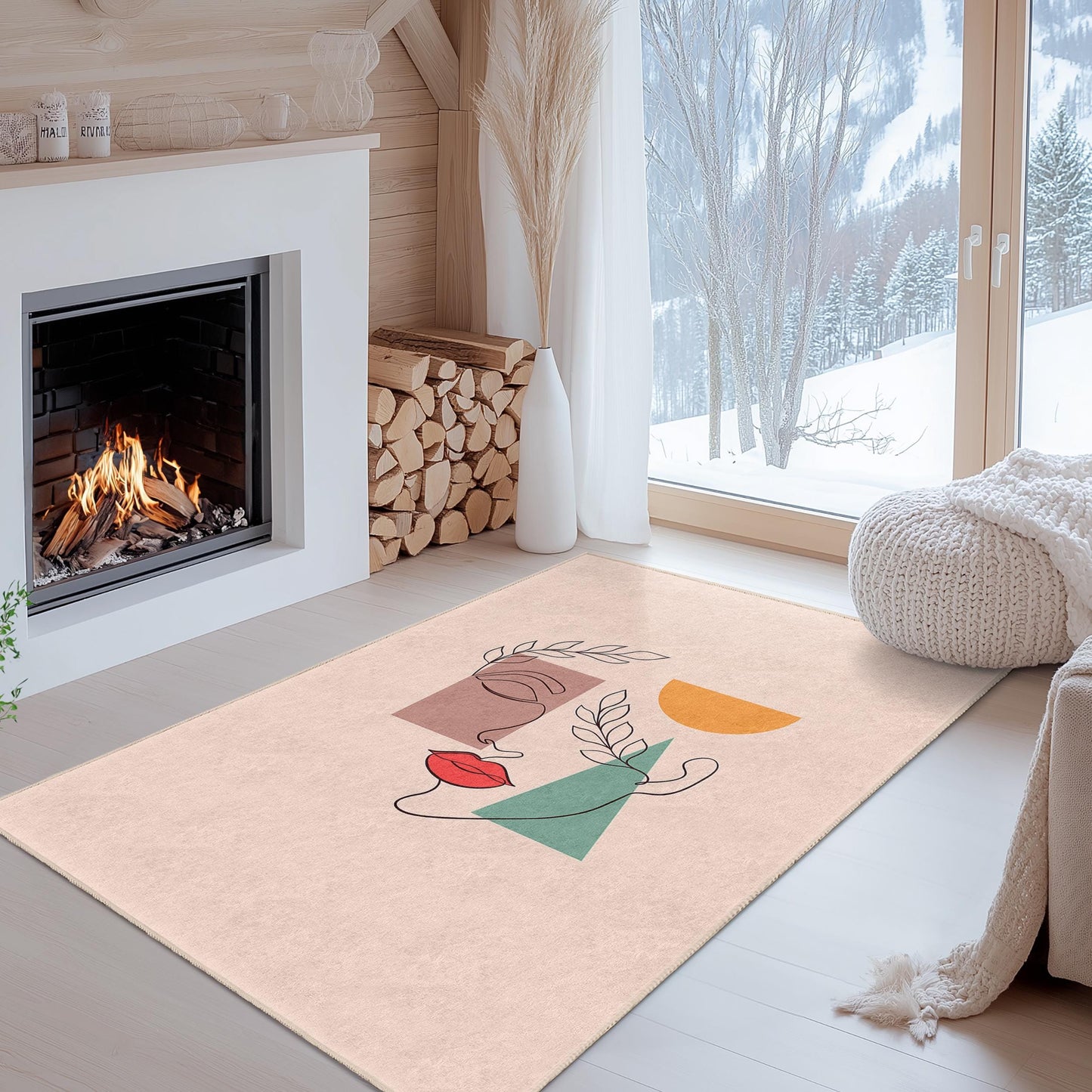 Geometric Pattern Decorative Rectangle Area Rug | Modern Living Room Carpet | Stylish Home Decor | Unique Geometric Design Rug
