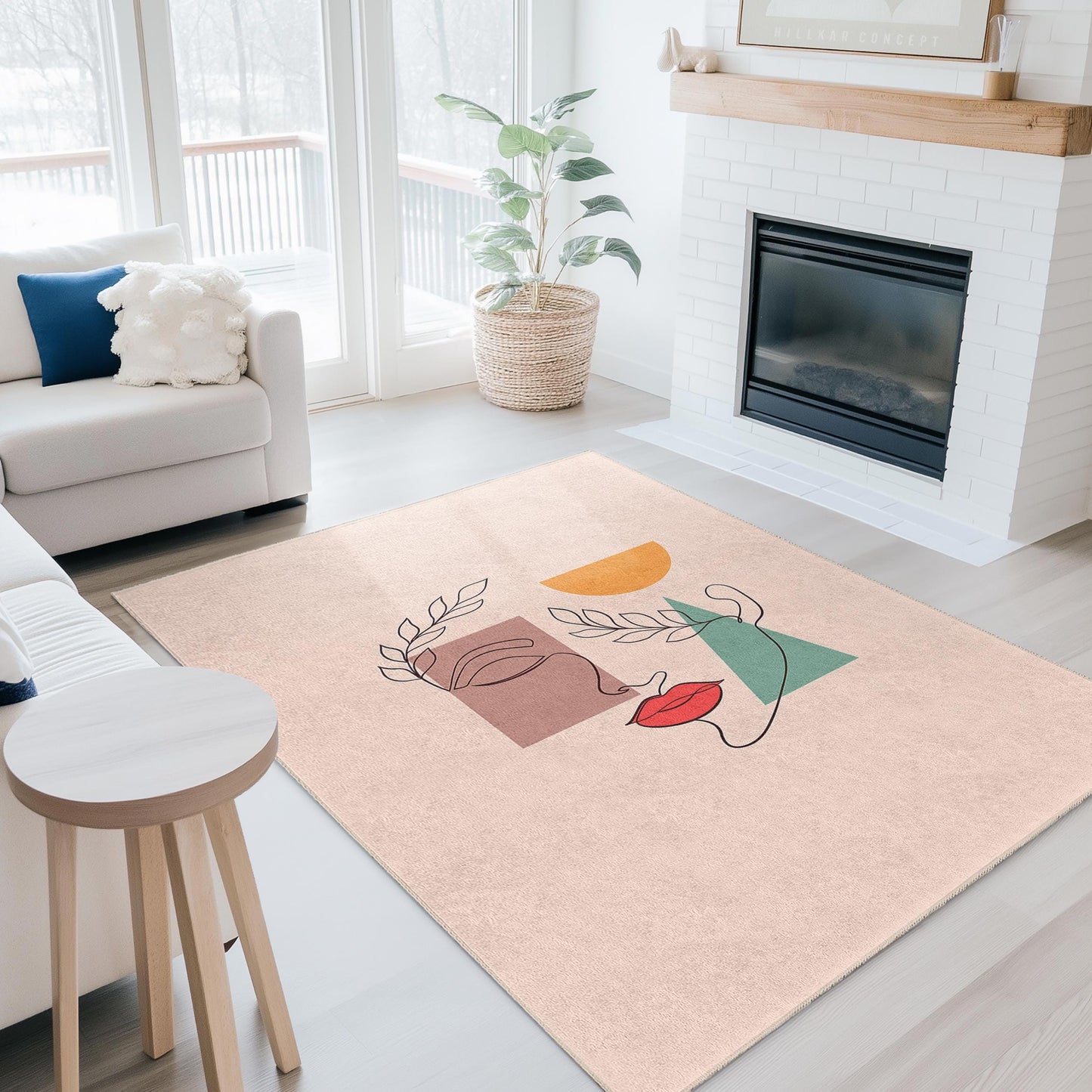 Geometric Pattern Decorative Rectangle Area Rug | Modern Living Room Carpet | Stylish Home Decor | Unique Geometric Design Rug