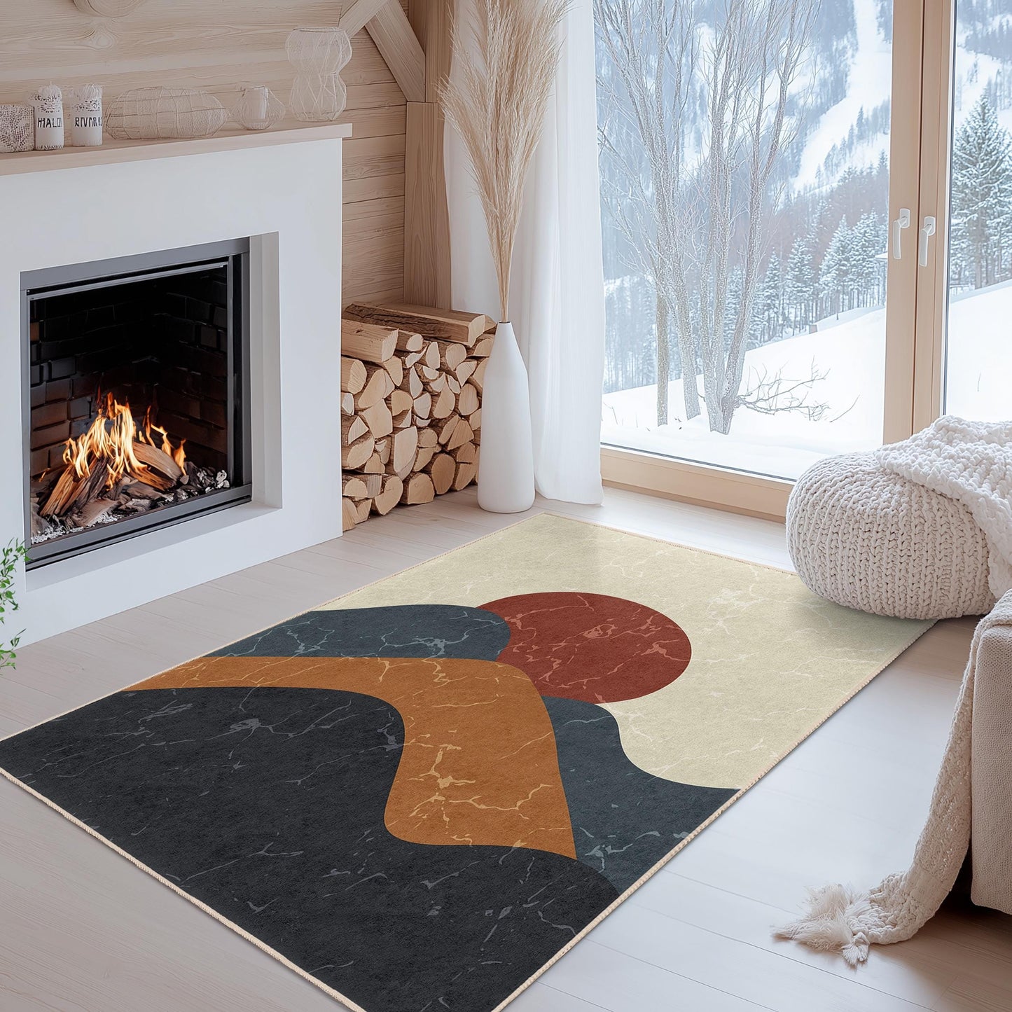 Abstract Mountain Design Rectangular Area Rug | Modern Home Decor Carpet | Living Room Decorative Mat | Stylish Floor Covering